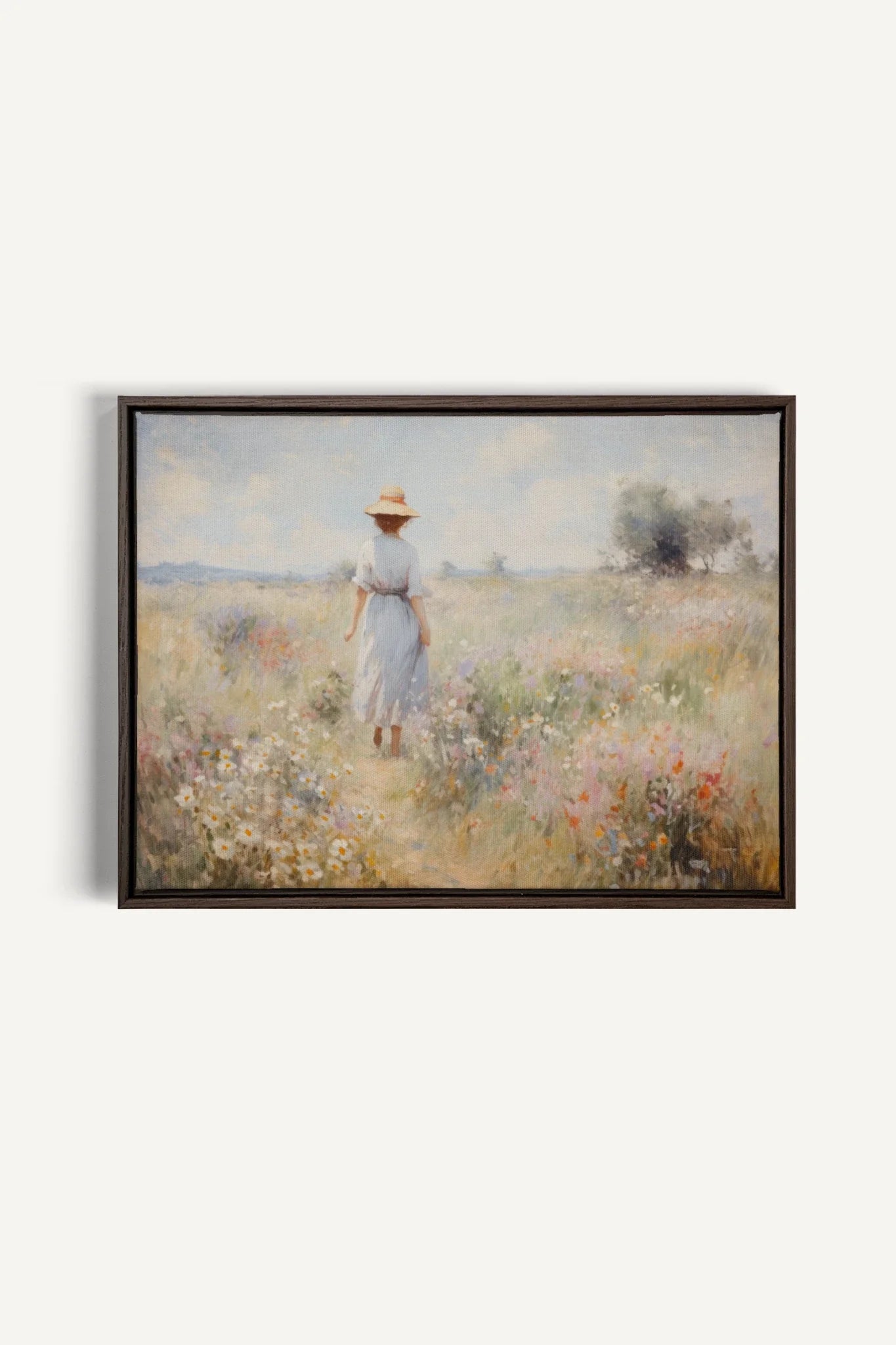 OLEKA CANVAS - Pastel Meadows, Oeuvre sur toile étirée, encadré Brun Noyer