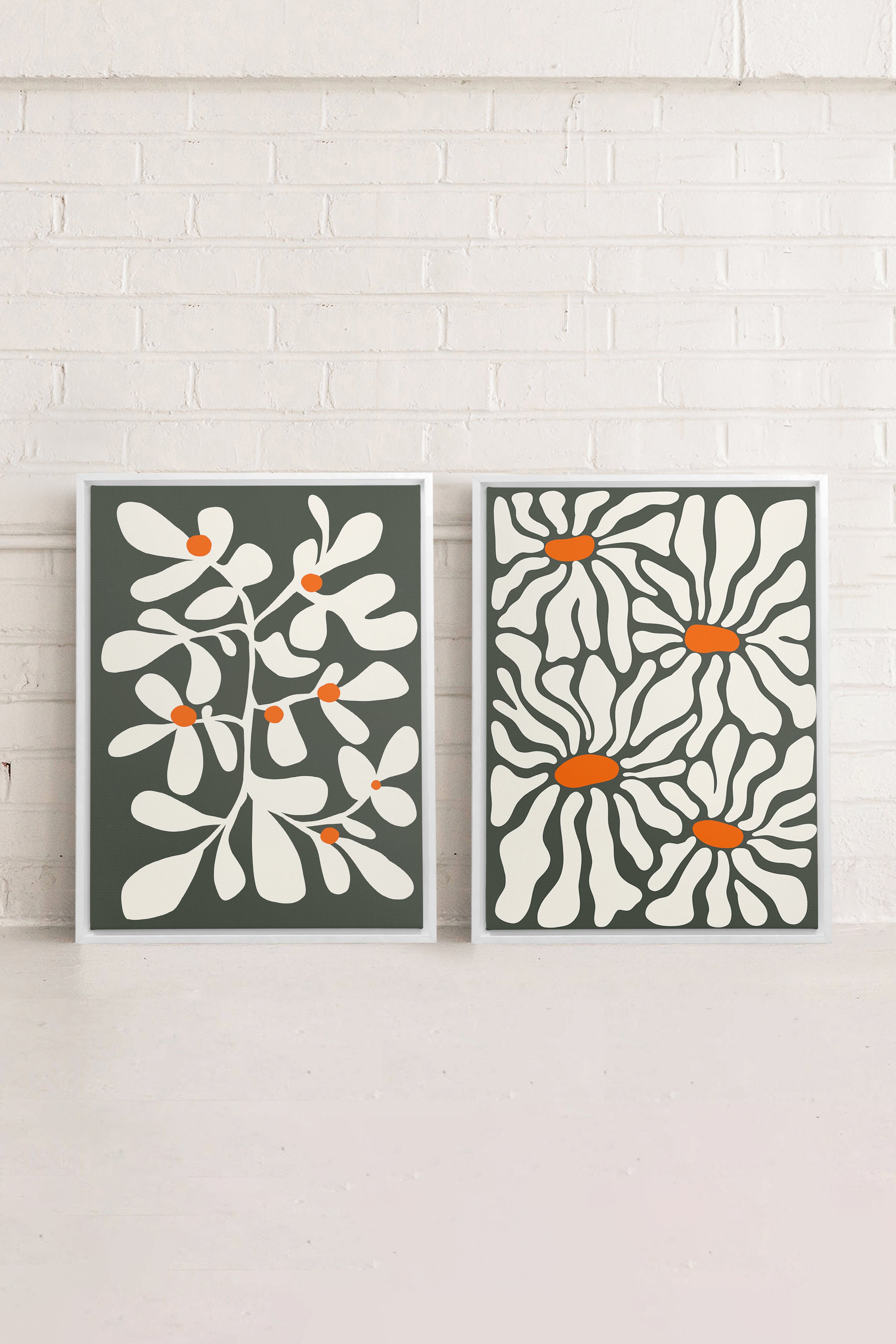 OLEKA CANVAS - PÉTALES EN FUSION, 2 Oeuvres sur toile étirée, encadré Blanc