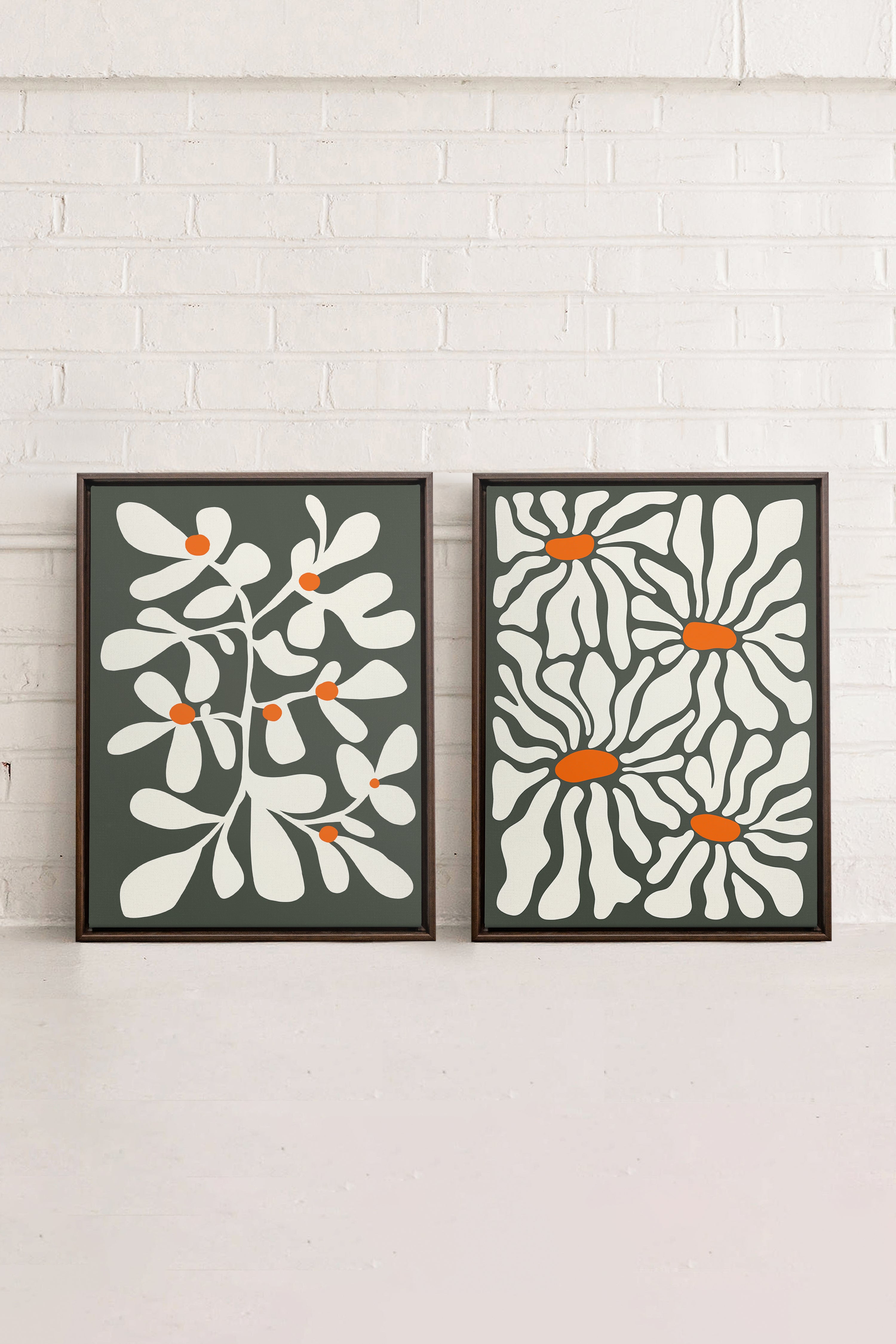 OLEKA CANVAS - PÉTALES EN FUSION, 2 Oeuvres sur toile étirée, encadré Brun Noyer