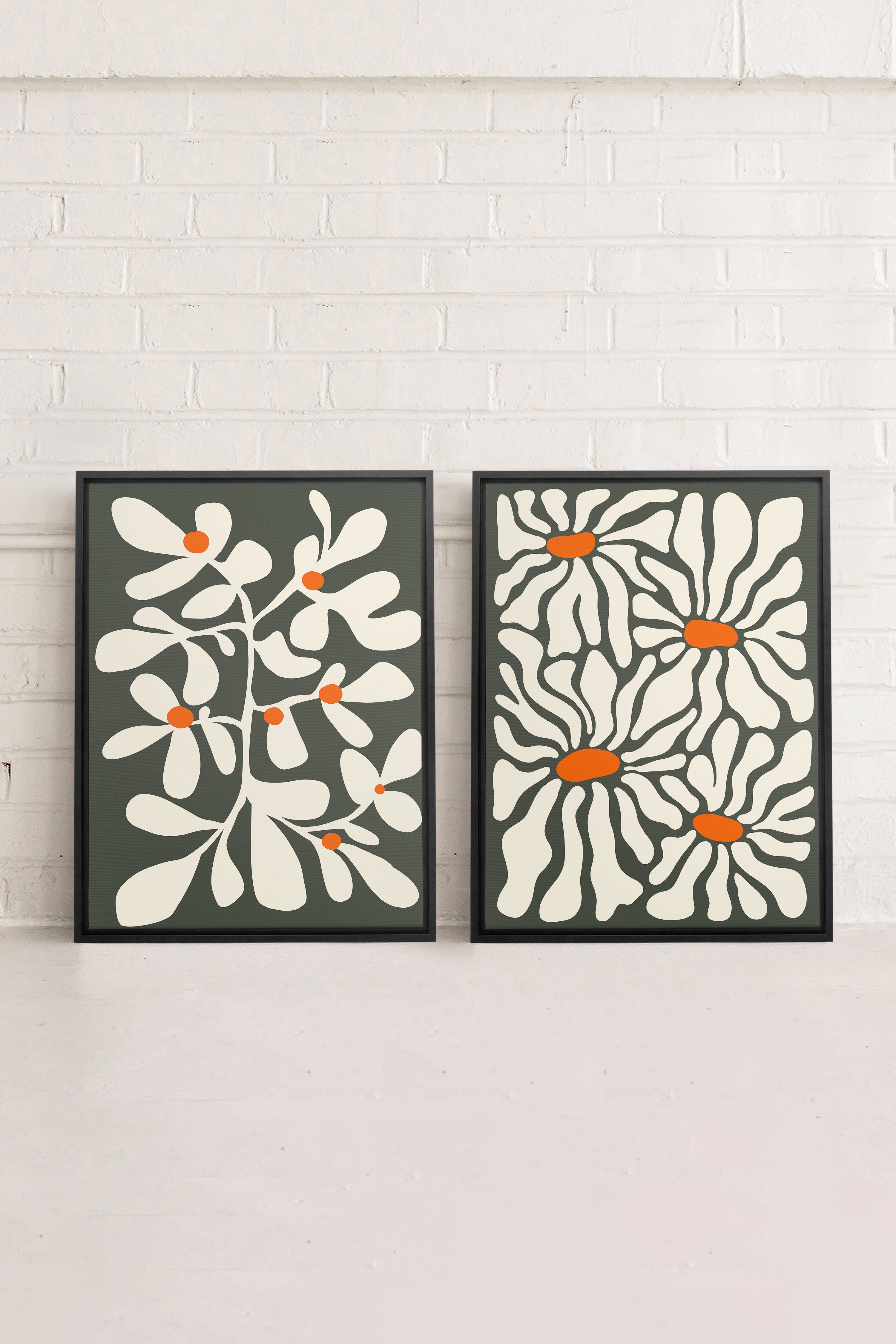 OLEKA CANVAS - PÉTALES EN FUSION, 2 Oeuvres sur toile étirée, encadré Noir