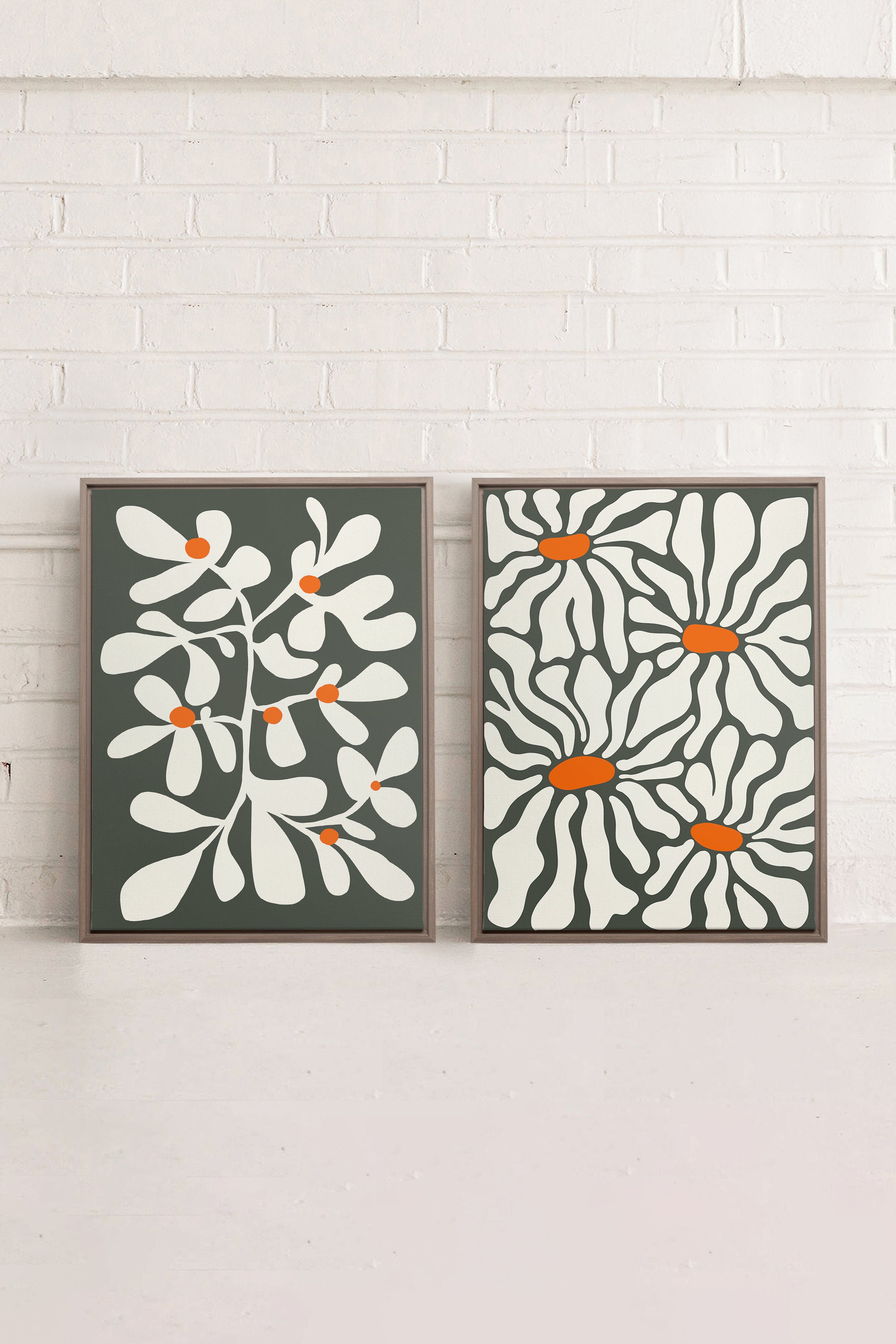 OLEKA CANVAS - PÉTALES EN FUSION, 2 Oeuvres sur toile étirée, encadré Brun Chêne