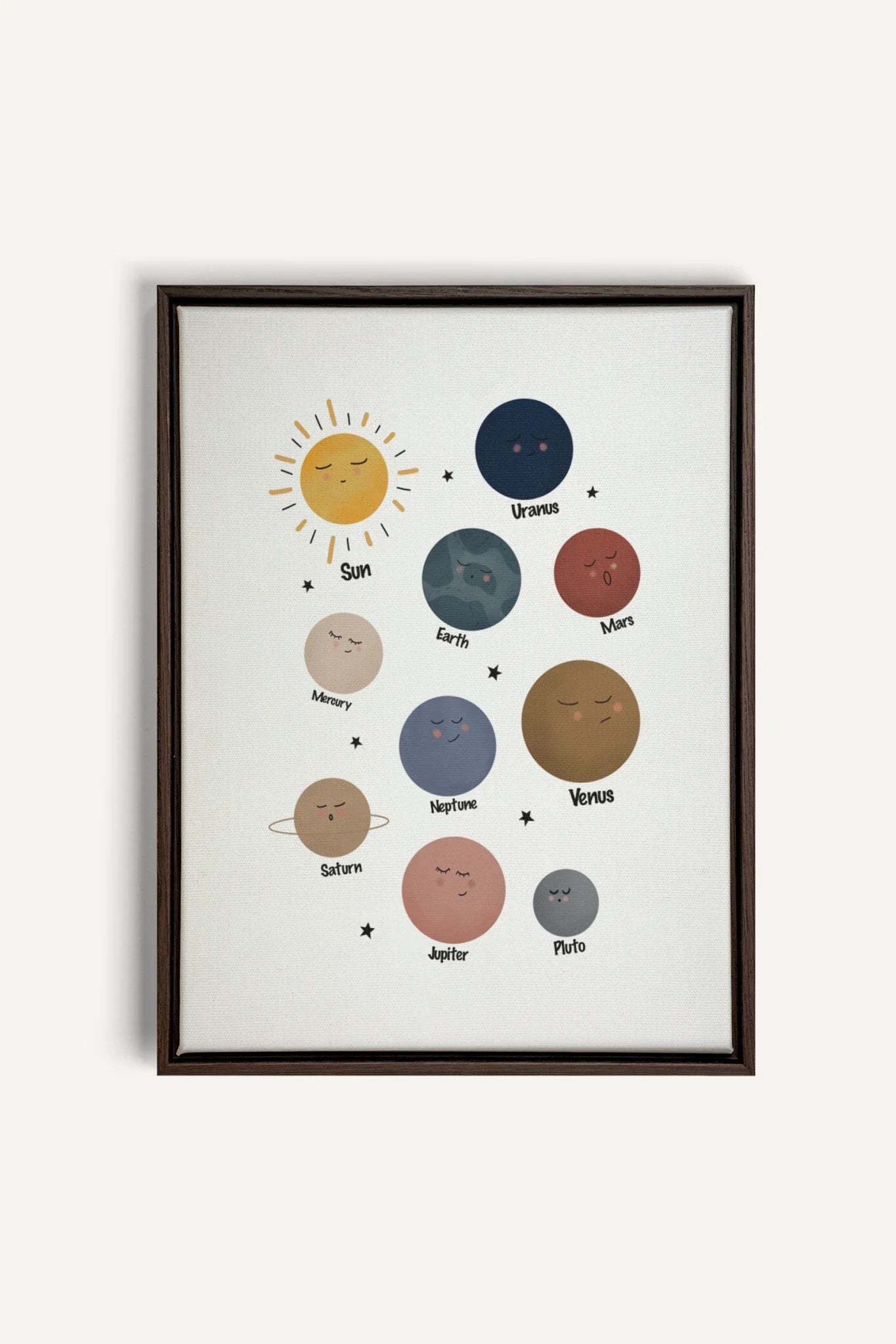 OLEKA CANVAS - PLANÈTES, Oeuvre sur toile étirée, encadré Brun Noyer