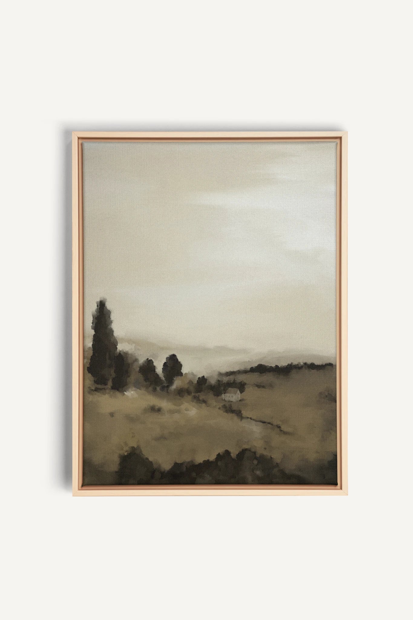 PRAIRIE DE BRUME, Oeuvre sur toile étirée, encadré Naturel Clair