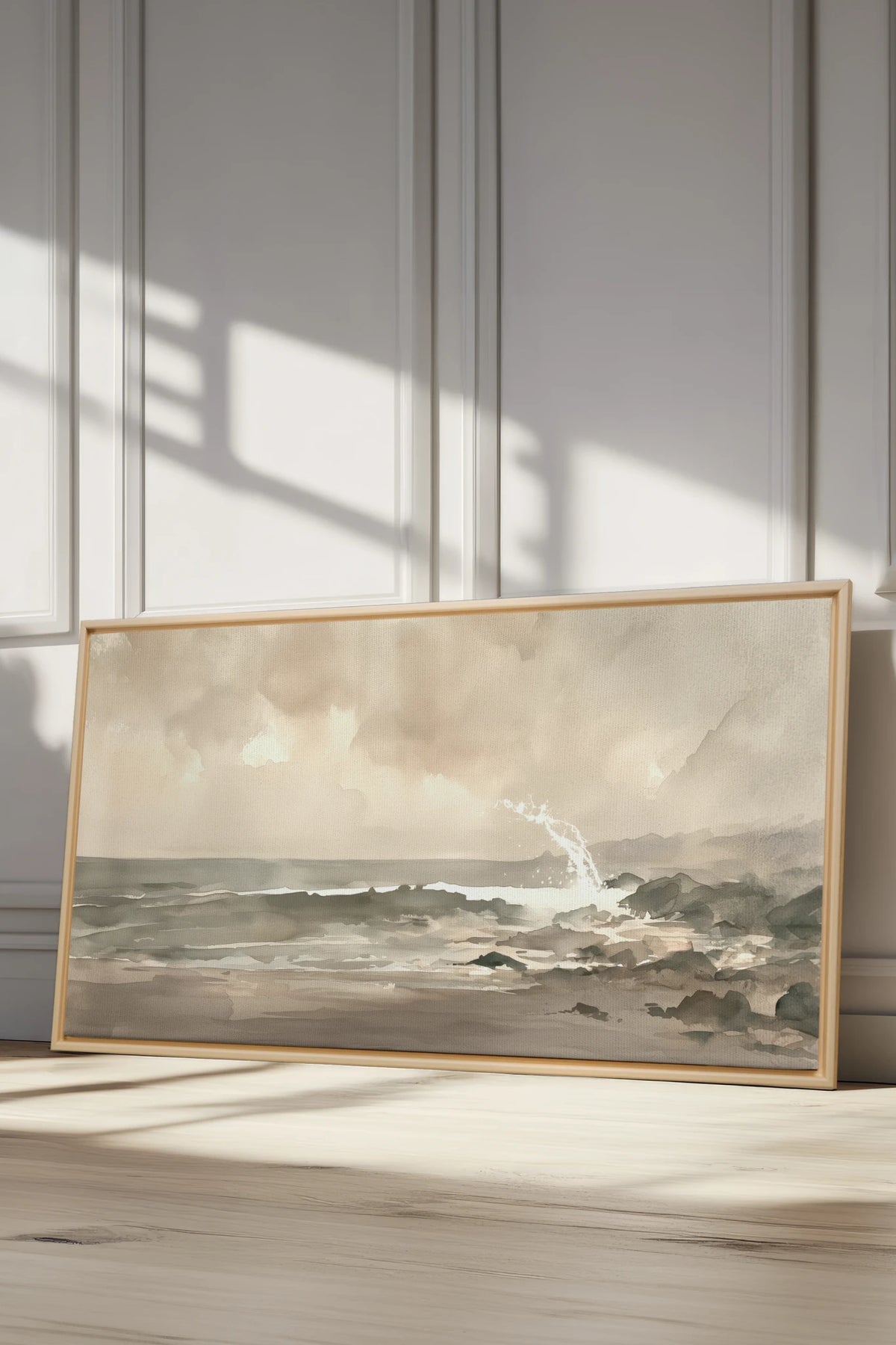 QUIET TIDE, Artwork on stretched canvas, Light Natural frame