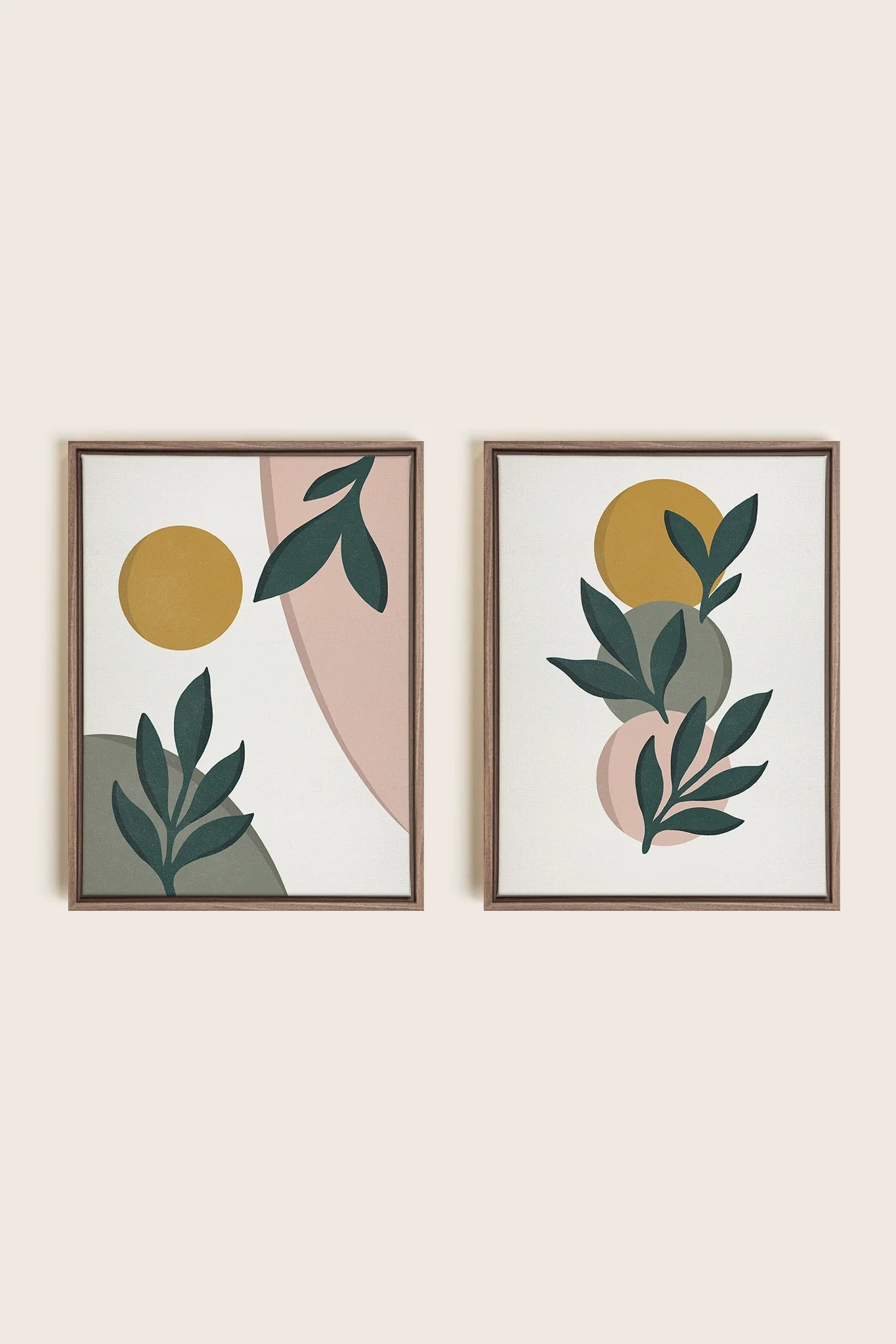 OLEKA CANVAS - RADIANT FLORA DUO, 2 Oeuvres sur toile étirée, encadré Brun Chêne