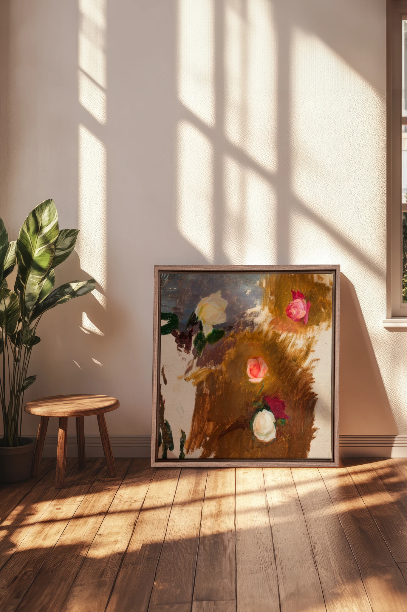 RAW FLORALS, Oeuvre sur toile étirée, encadré Brun Chêne
