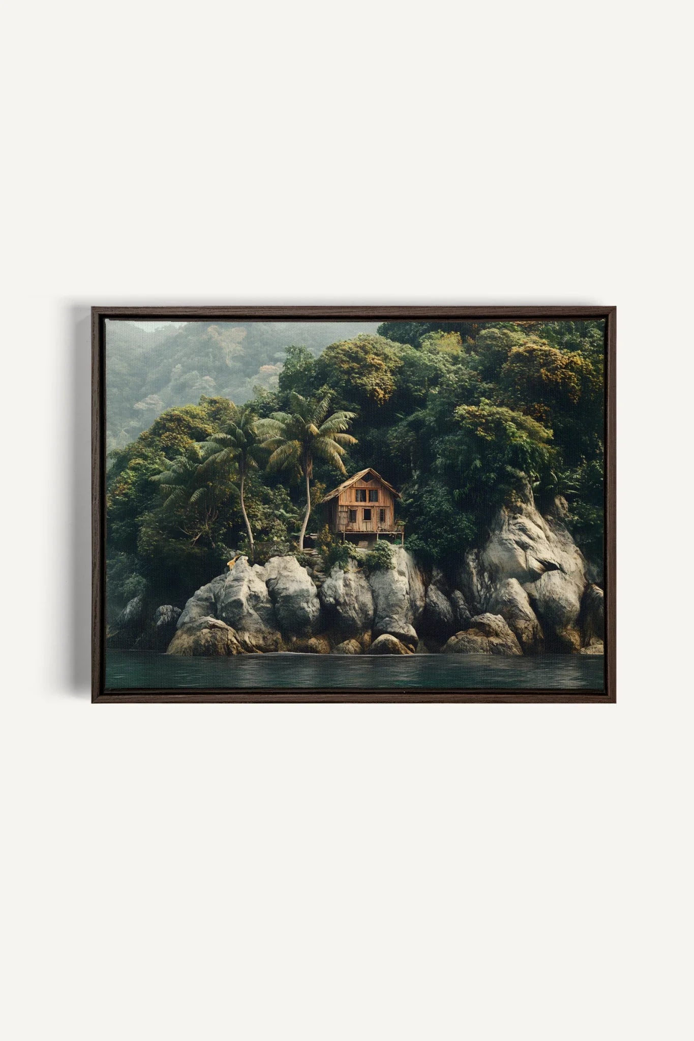 OLEKA CANVAS - REFUGE TROPICAL, Oeuvre sur toile étirée, encadré Brun Noyer