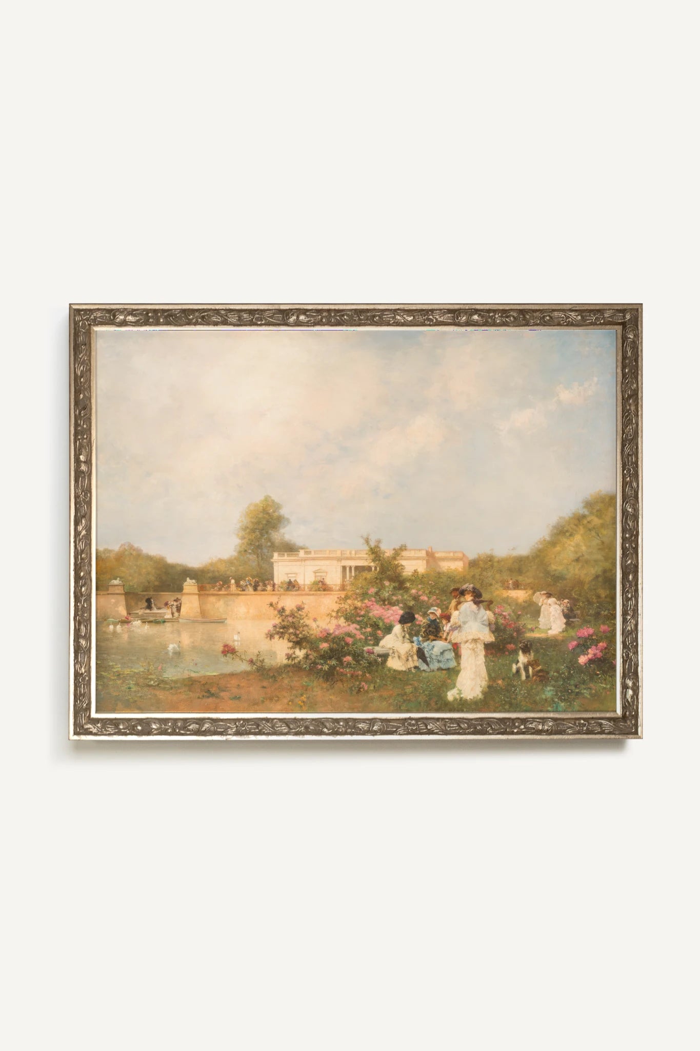 ROSE ET DENTELLE, Artwork on rigid canvas, framed Vintage Silver