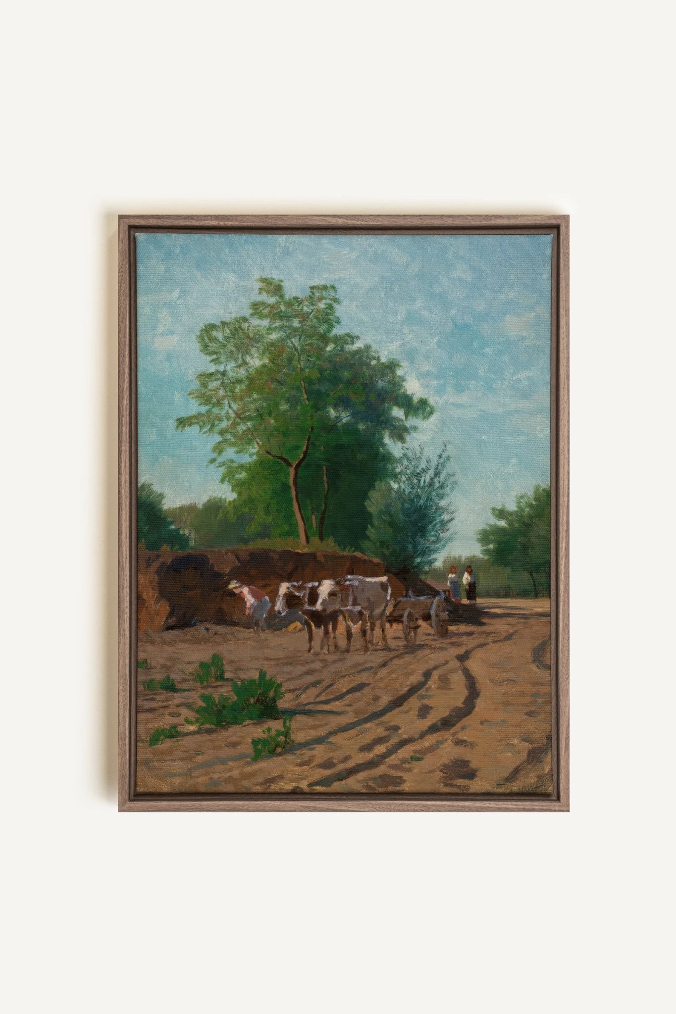 ROUTE DU VILLAGE, Artwork on stretched canvas, framed in Brown Oak
