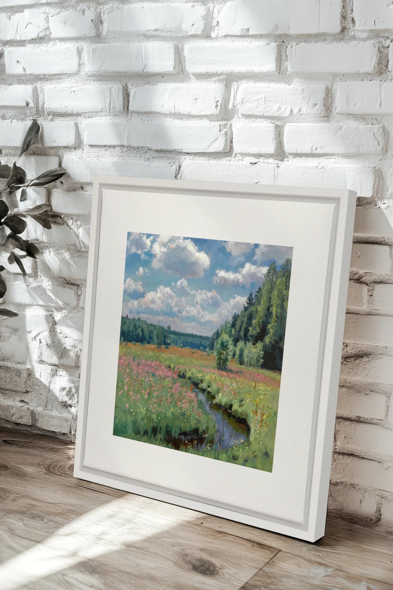 RUISSEAU FLEURI, Oeuvre sur toile étirée, encadré Blanc