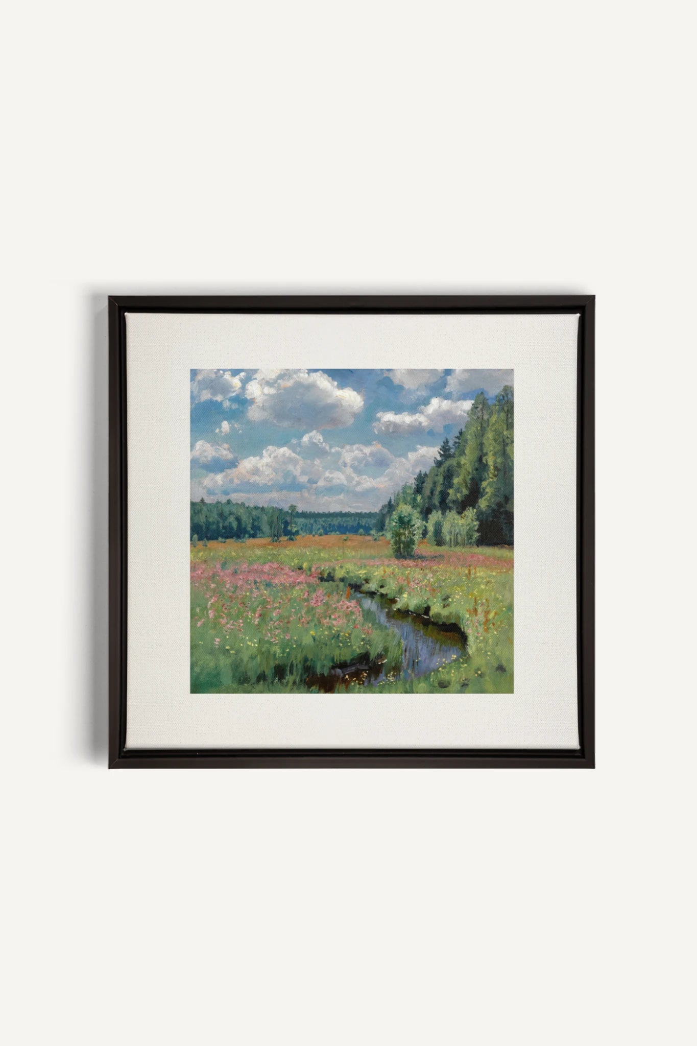 RUISSEAU FLEURI, Oeuvre sur toile étirée, encadré Noir