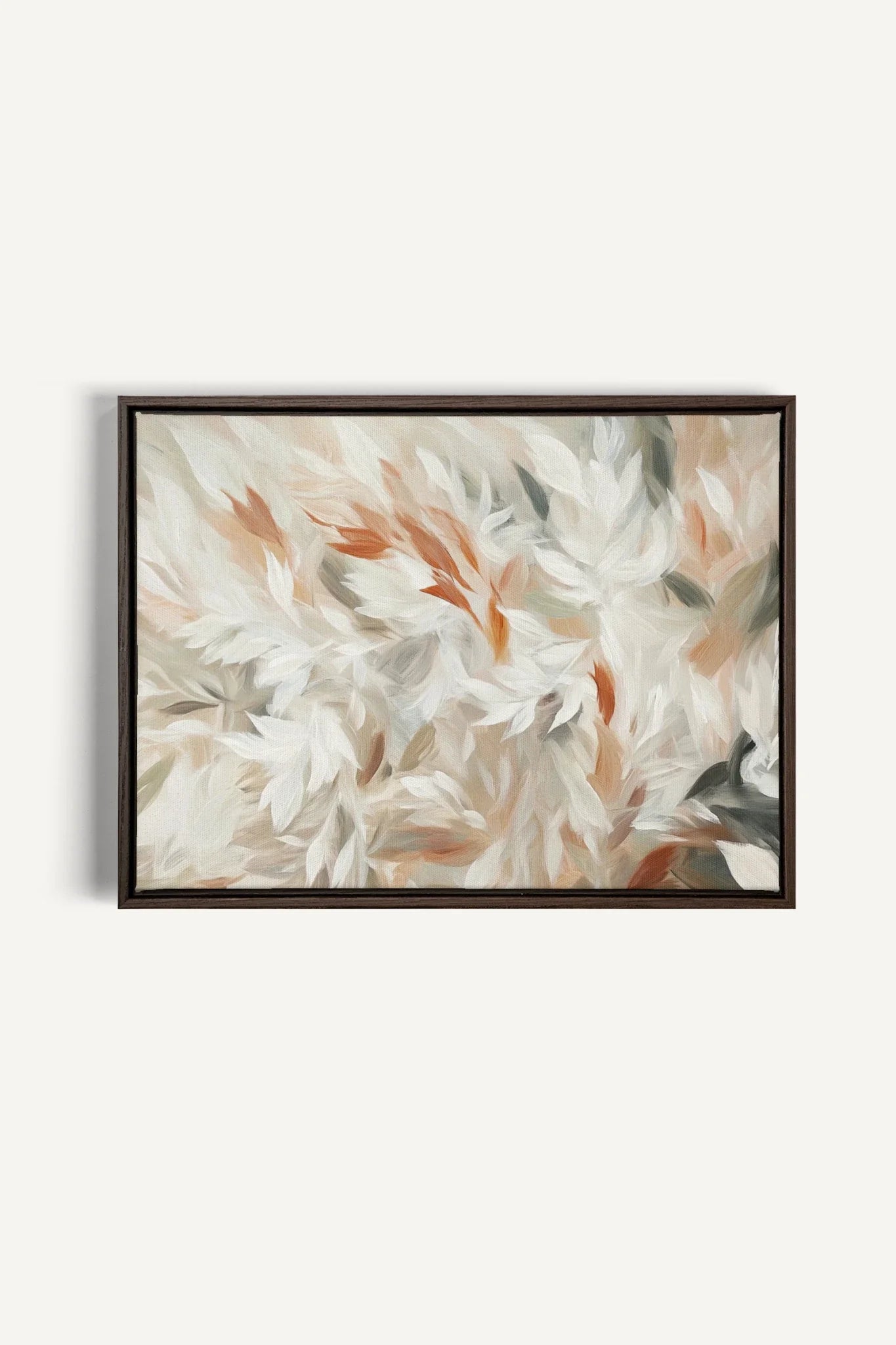 OLEKA CANVAS - SOUFFLE DE PLUMES, Oeuvre sur toile étirée, encadré Brun Noyer