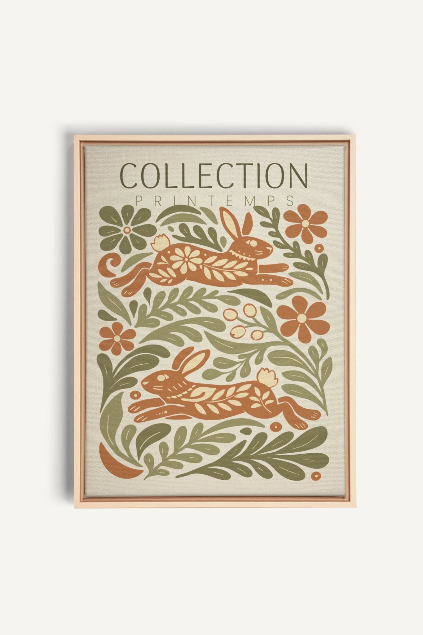 SPRING RABBITS, Oeuvre sur toile étirée, encadré Naturel Clair