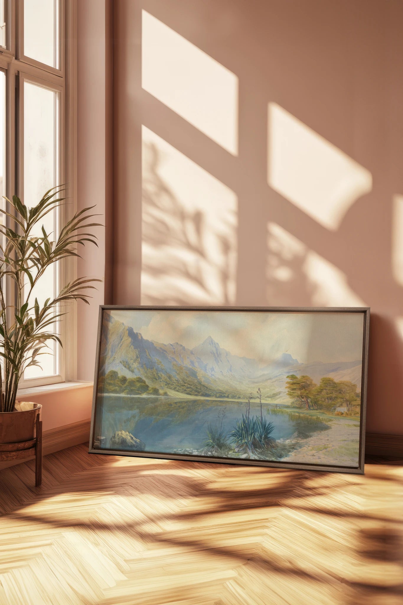 STILLWATER HAVEN, Work on stretched canvas, framed Oak Brown
