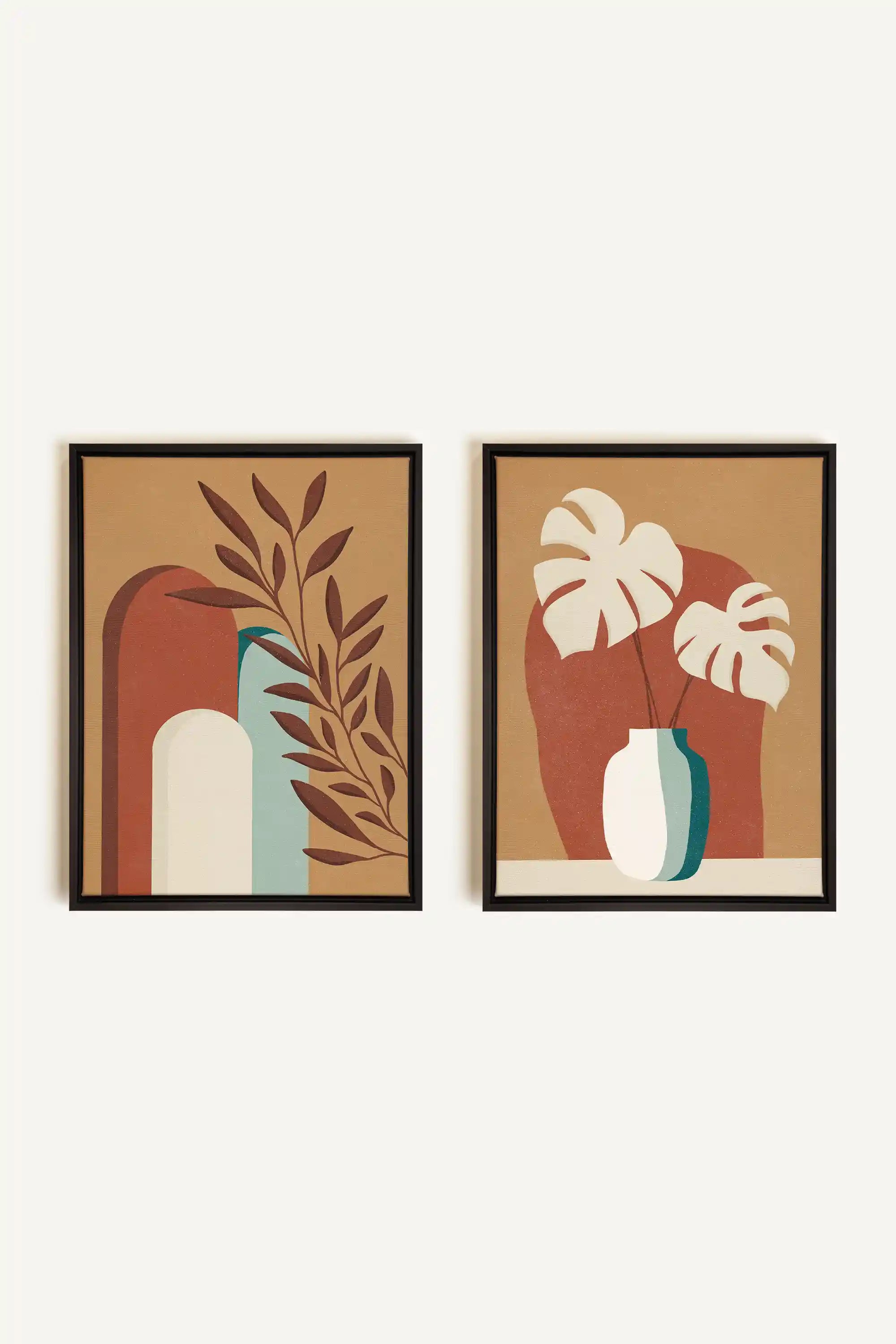 TERRACOTTA OASIS, 2 Oeuvres sur toile étirée, encadré Noir