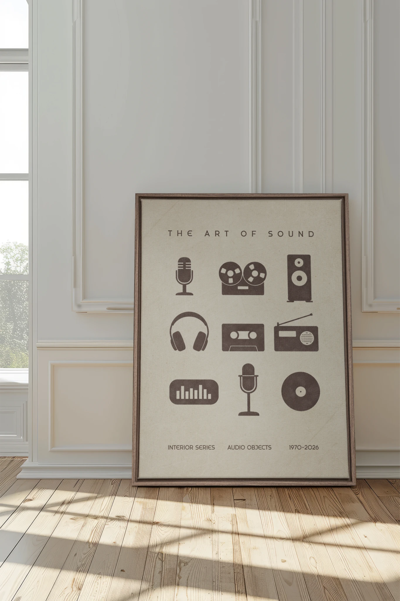 THE ART OF SOUND, Work on stretched canvas, framed Oak Brown