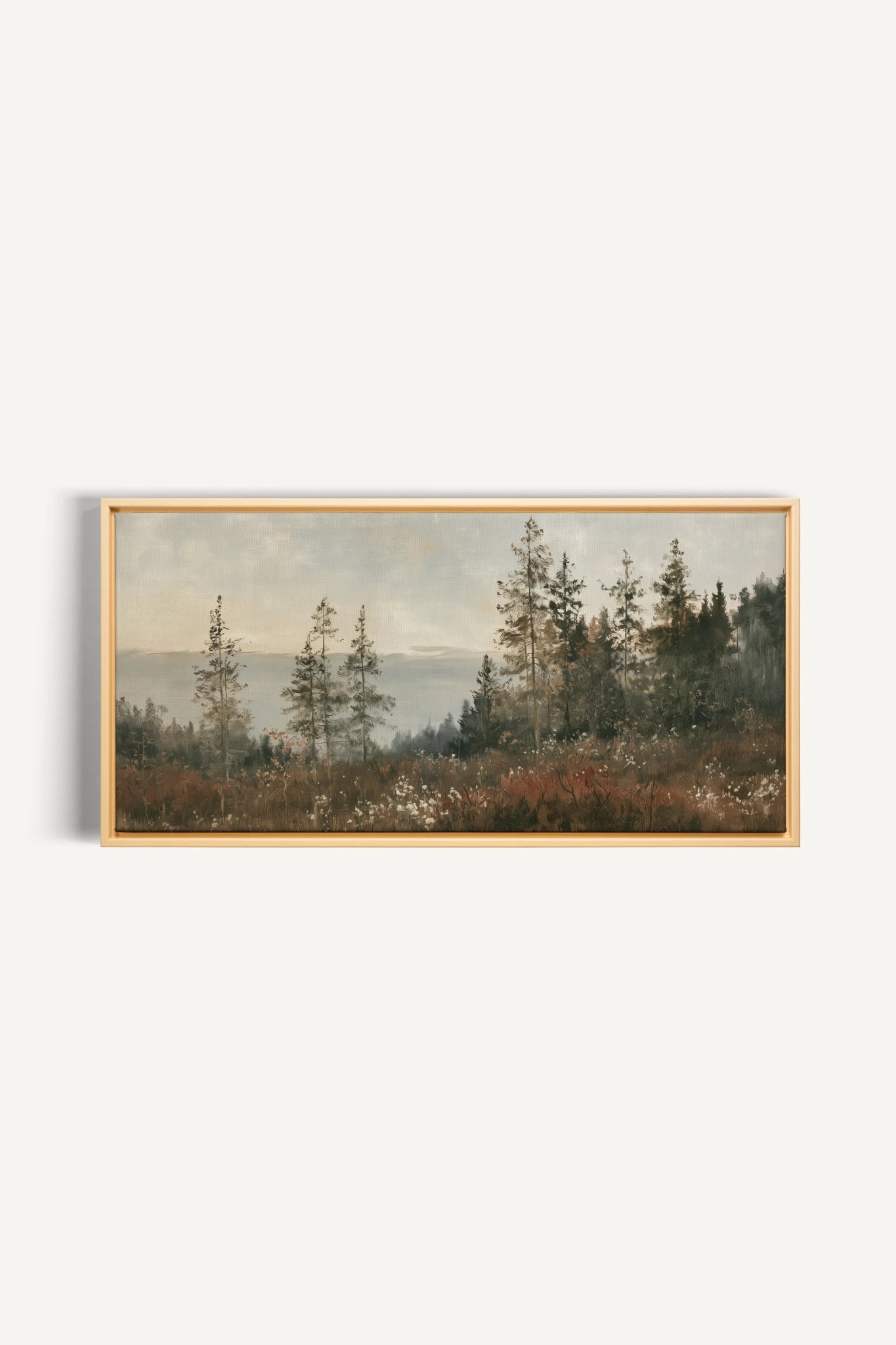 THE PROMISE OF PINES, Artwork on stretched canvas, Light Natural frame