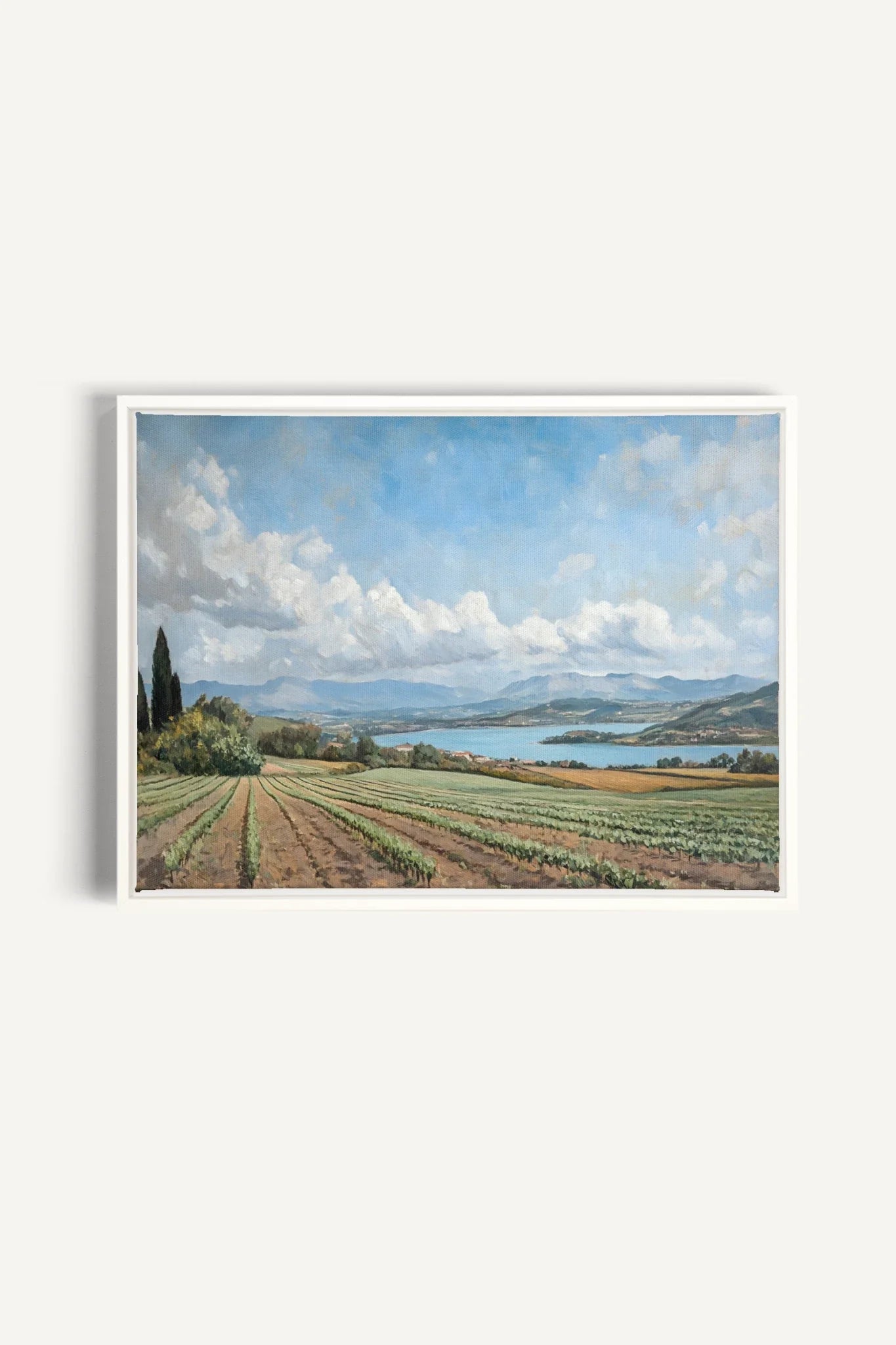 OLEKA CANVAS - TRANQUIL LAKESIDE, Oeuvre sur toile étirée, encadré Blanc