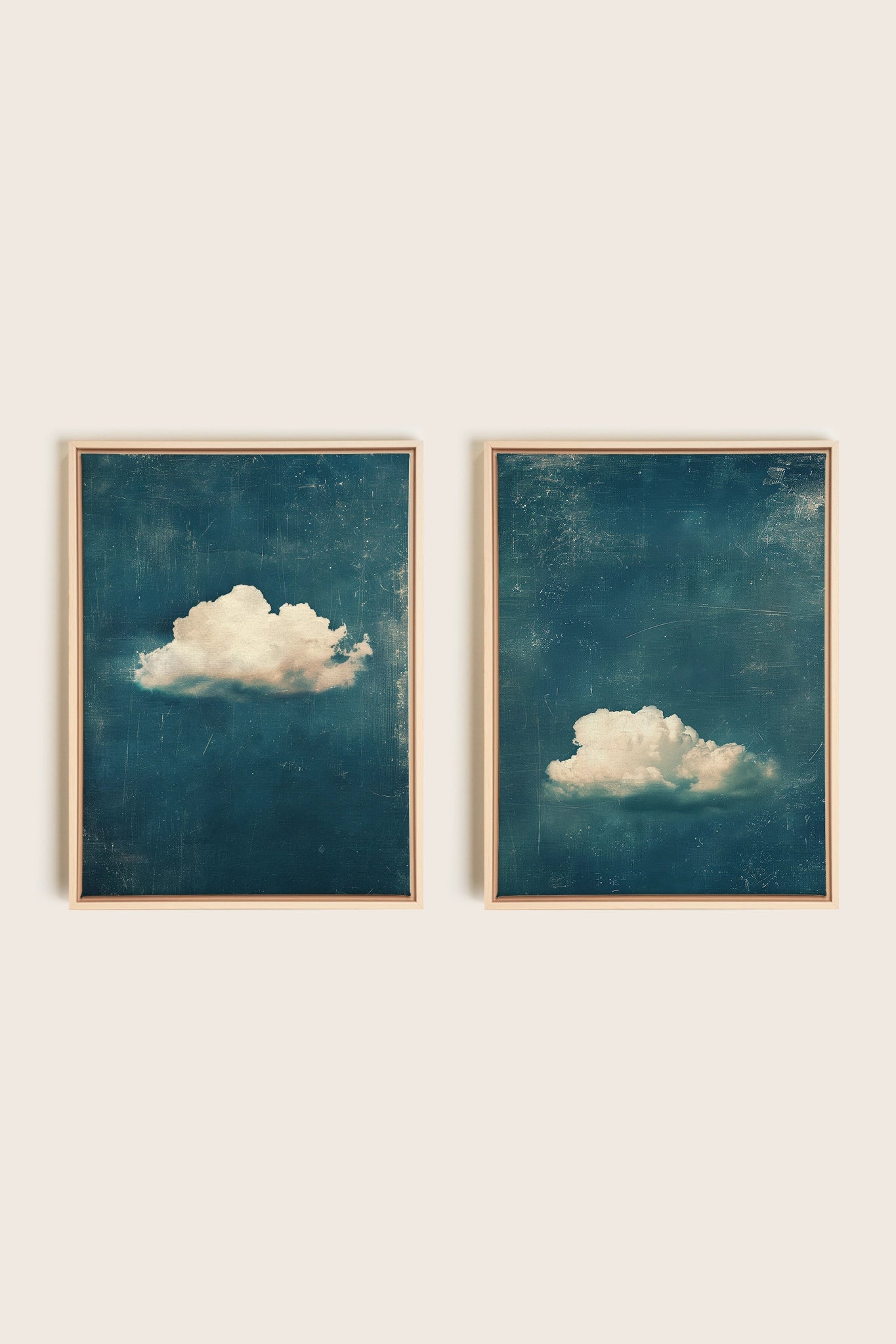 TWILIGHT BLUE SET, 2 Oeuvres sur toile étirée, encadré Naturel Clair