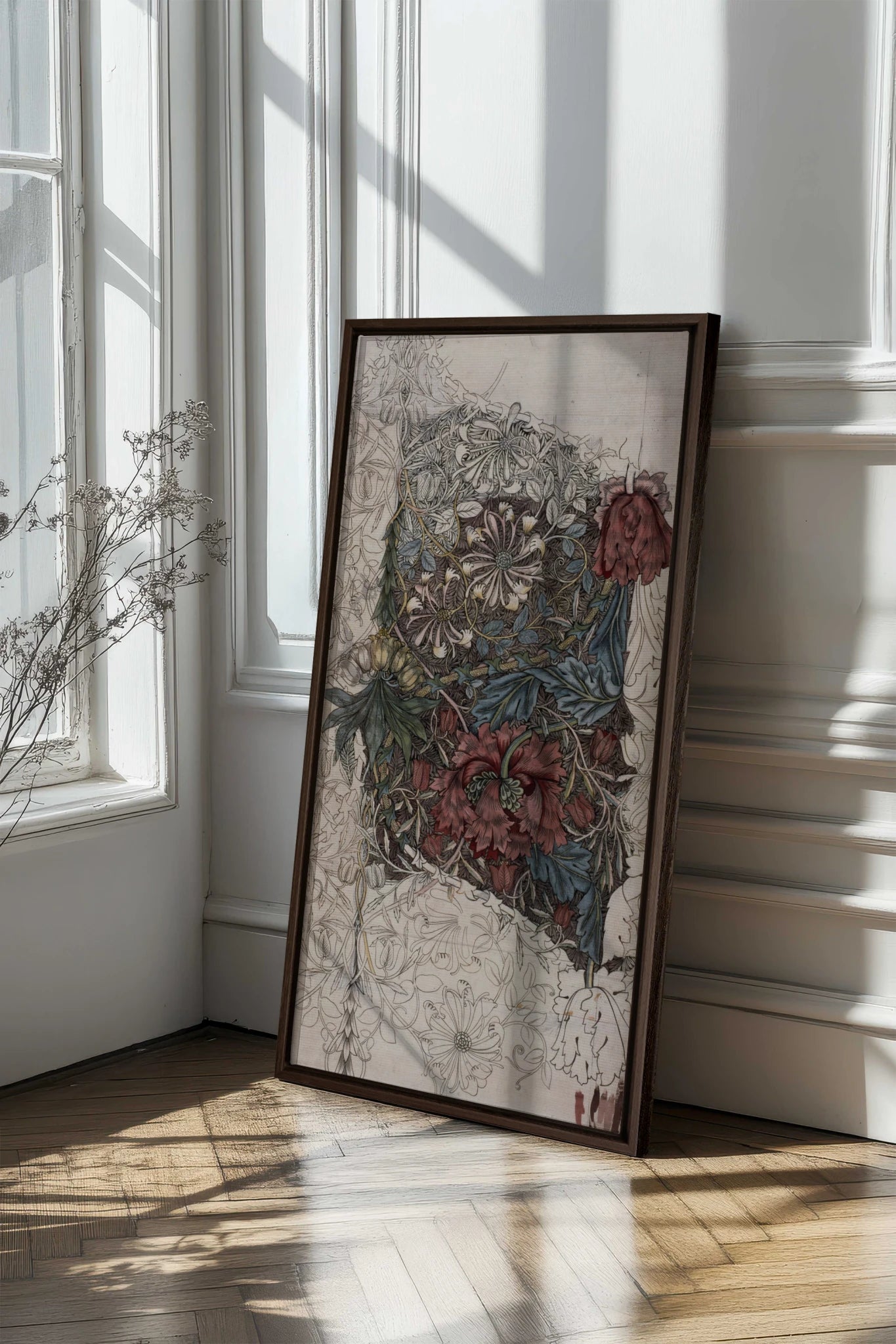 VELOURS FLORAL, Work on stretched canvas, framed Walnut Brown