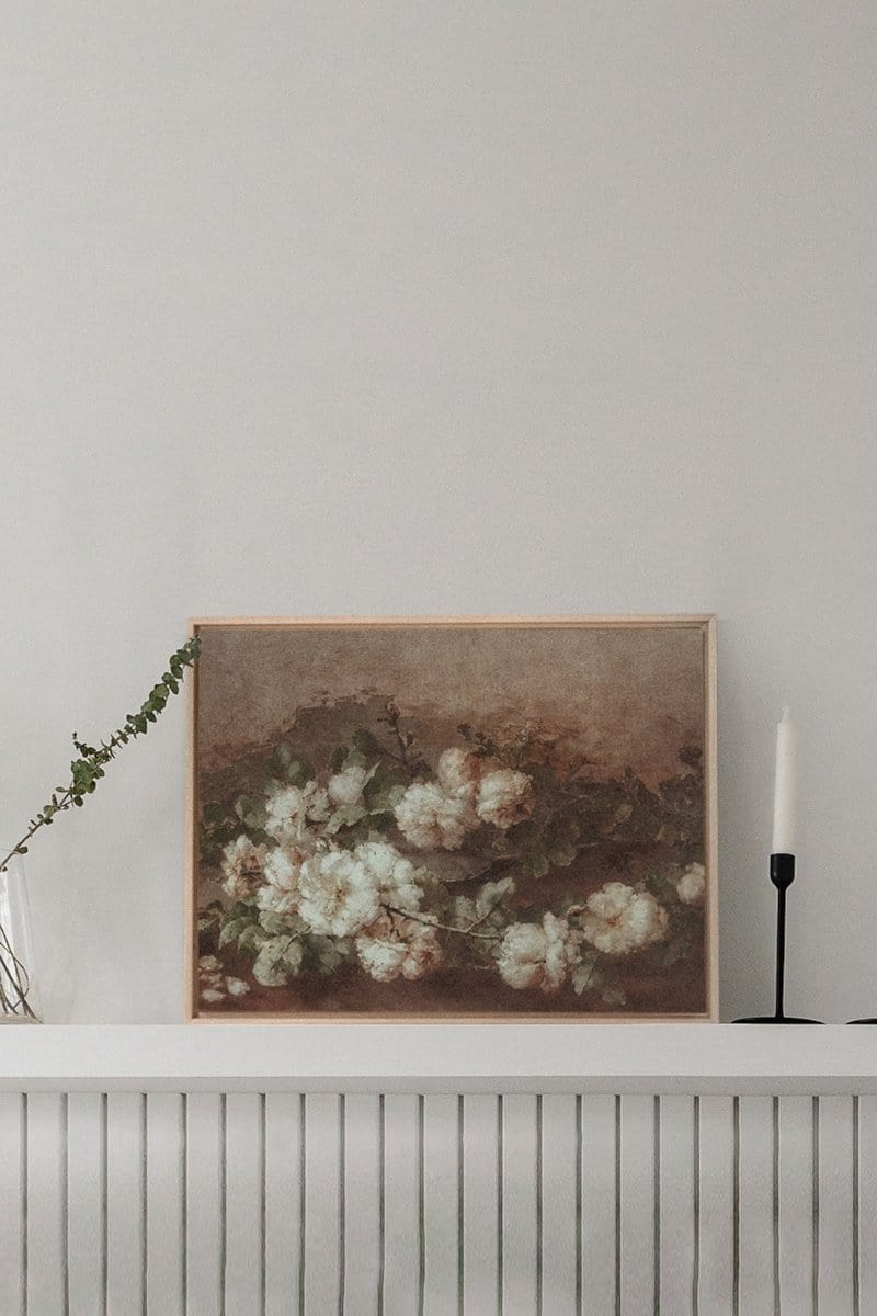OLEKA CANVAS - WHITE PEONY, Oeuvre sur toile étirée, encadré Naturel Clair