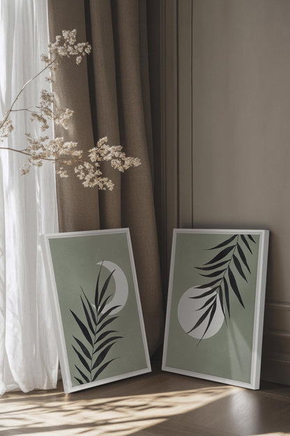 OLEKA CANVAS - MOONLIGHT SILHOUETTES, 2 Oeuvres sur toile étirée, encadré Blanc