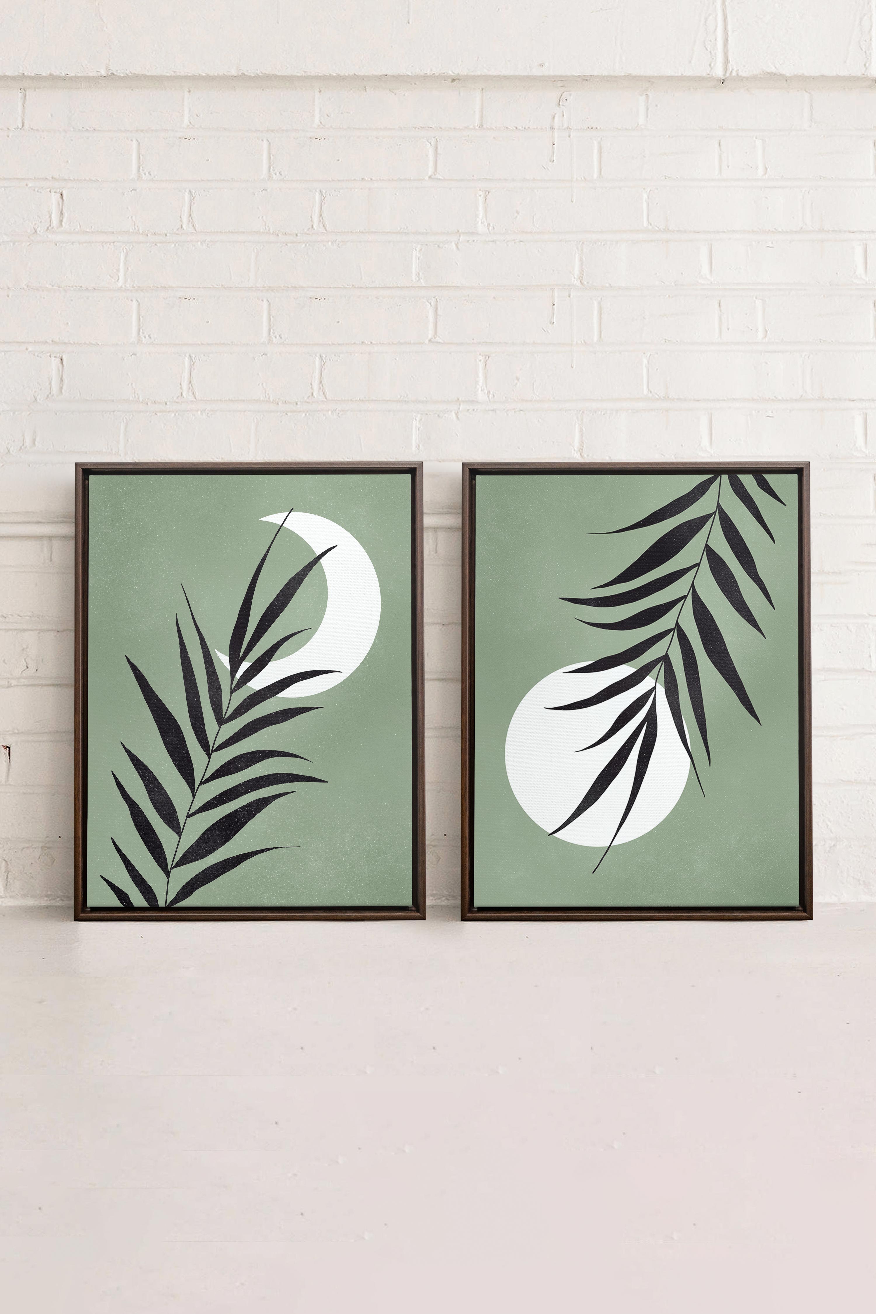 OLEKA CANVAS - MOONLIGHT SILHOUETTES, 2 Oeuvres sur toile étirée, encadré Brun Noyer