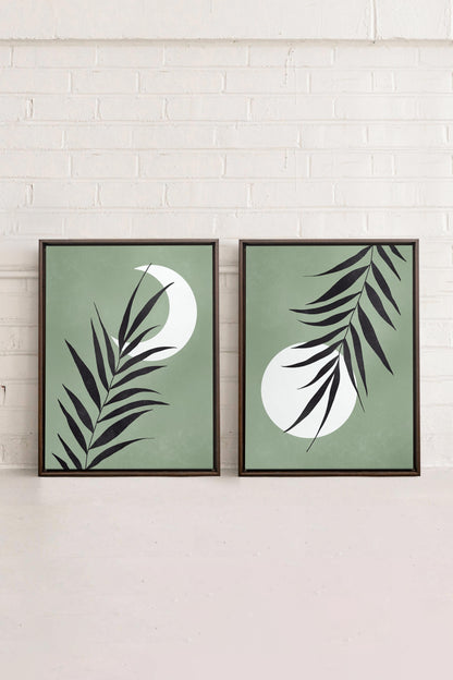 OLEKA CANVAS - MOONLIGHT SILHOUETTES, 2 Oeuvres sur toile étirée, encadré Brun Noyer