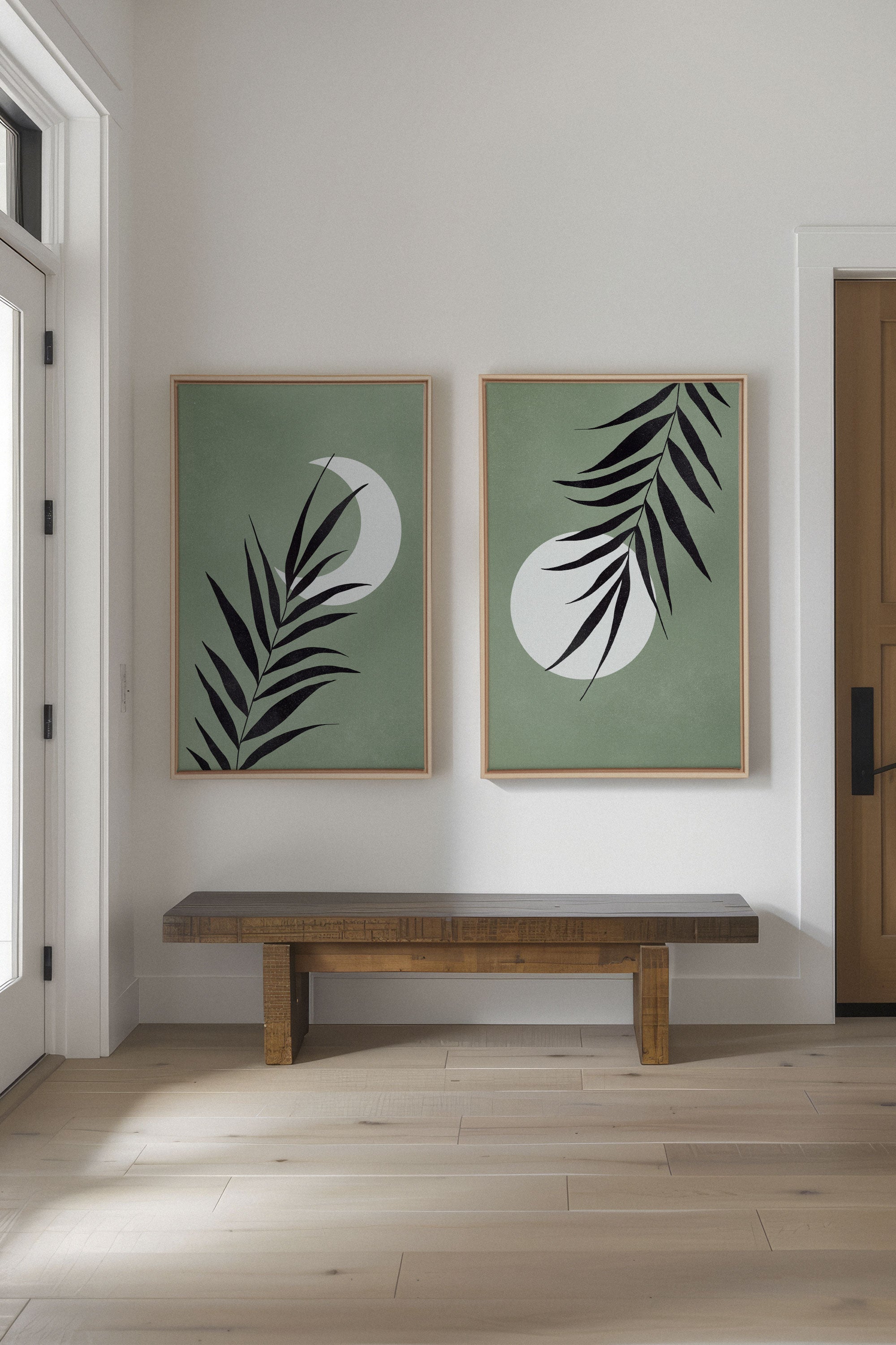 OLEKA CANVAS - MOONLIGHT SILHOUETTES, 2 Oeuvres sur toile étirée, encadré Naturel Clair