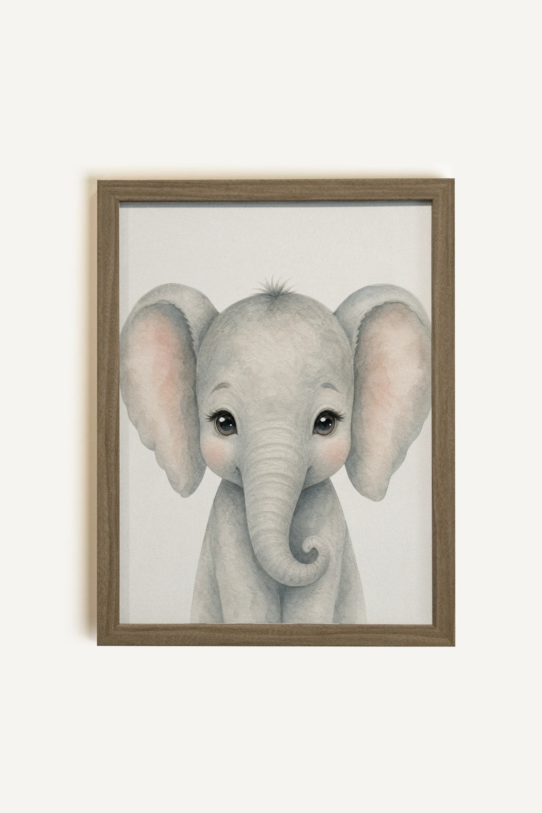 PETIT ÉLÉPHANT, Oeuvre sur toile rigide, encadré brun chêne