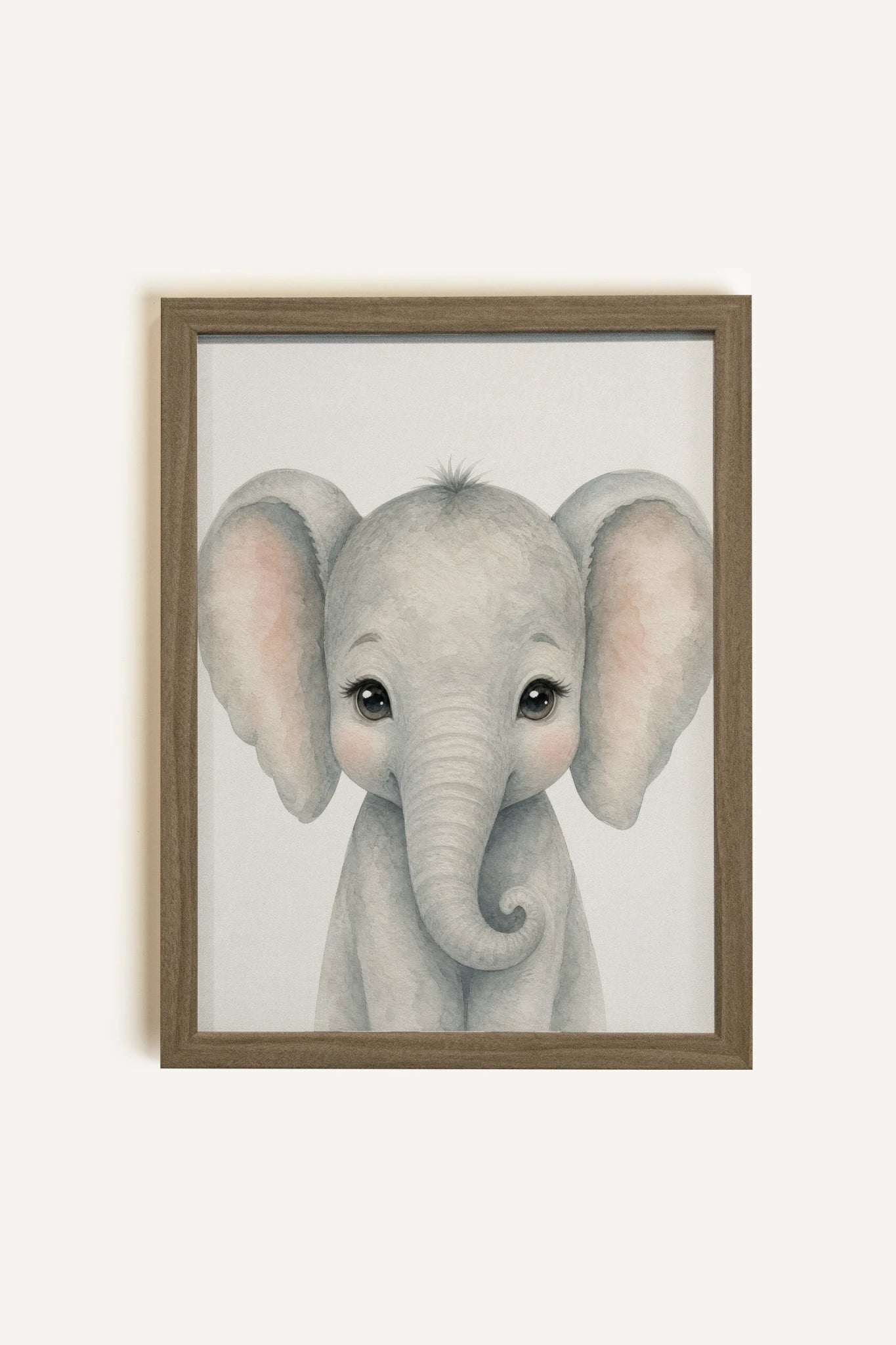 PETIT ÉLÉPHANT, Oeuvre sur toile rigide, encadré brun chêne