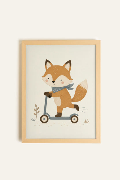 HAPPY FOX, Oeuvre sur toile rigide, encadré Naturel Clair