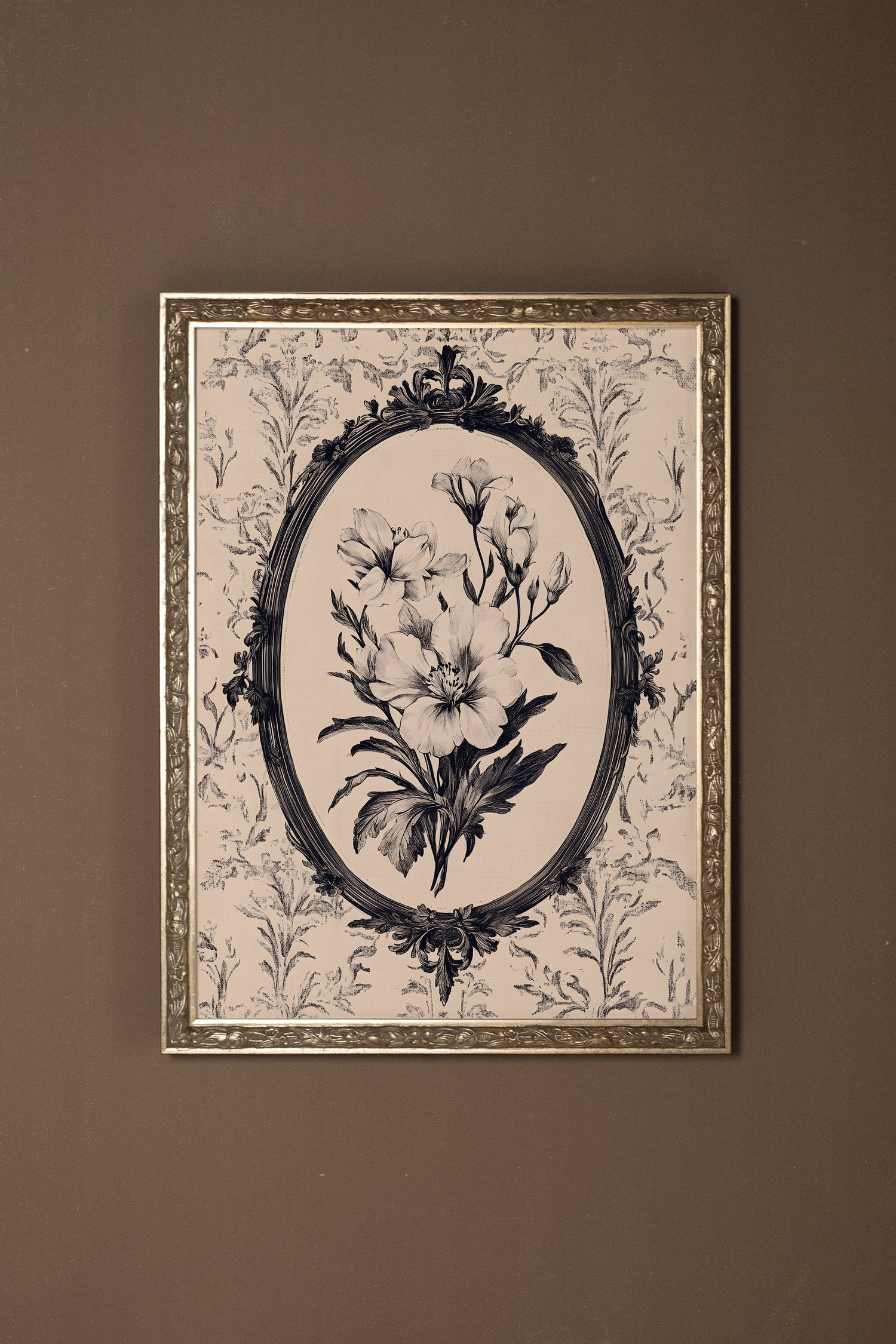 MÉMOIRE FLORALE, Artwork on rigid canvas, framed Vintage Silver