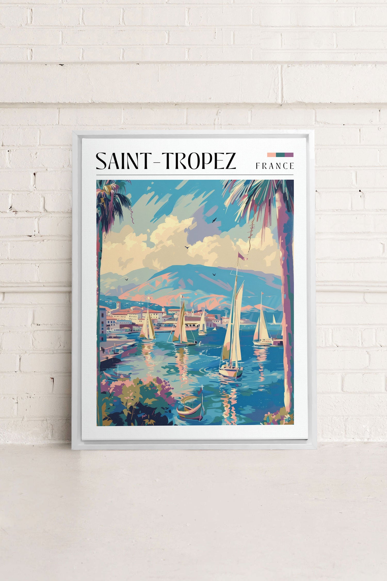OLEKA CANVAS - Saint-Tropez, Oeuvre sur toile étirée, encadré Blanc