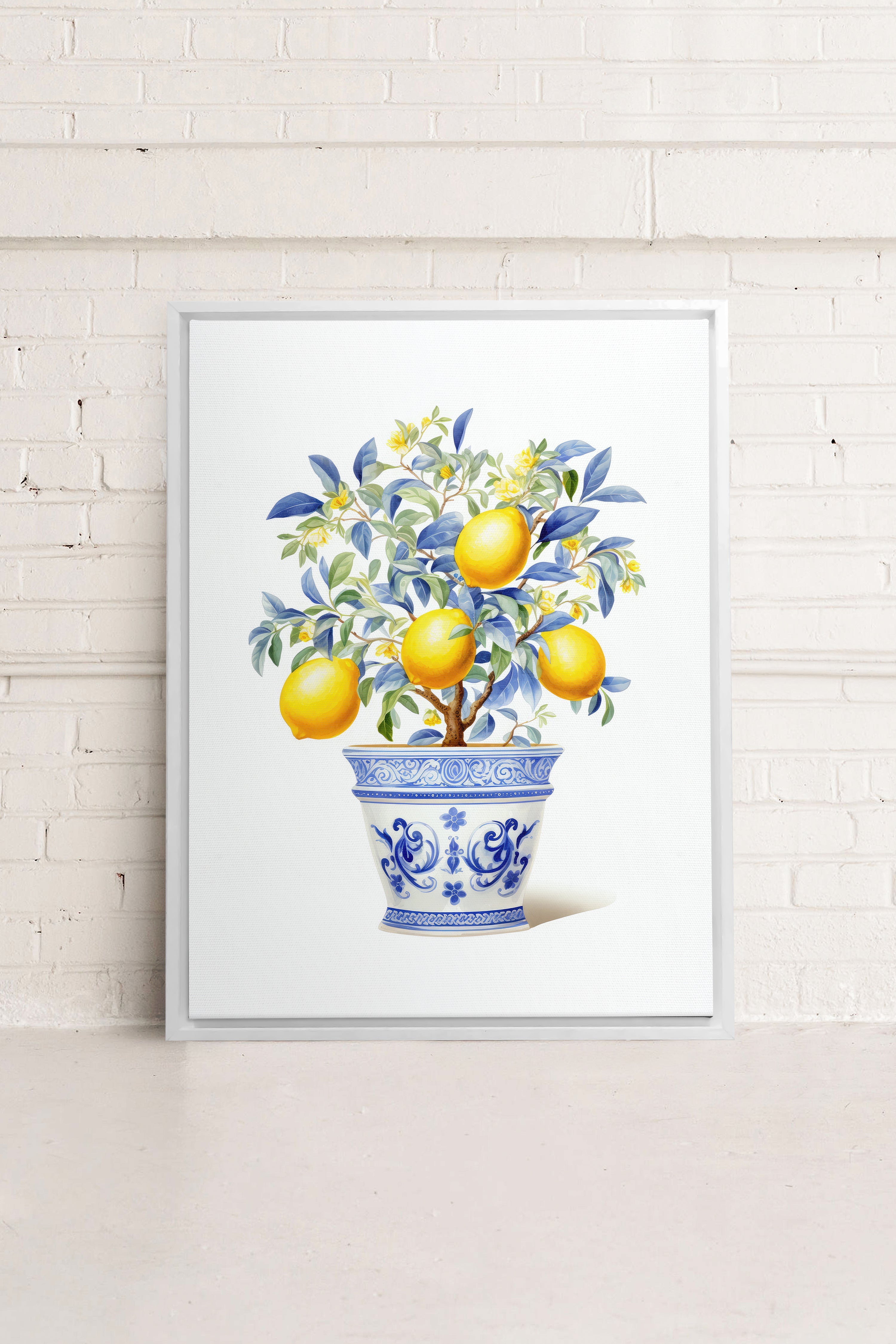 OLEKA CANVAS - LEMON BREEZE, Oeuvre sur toile étirée, encadré Blanc