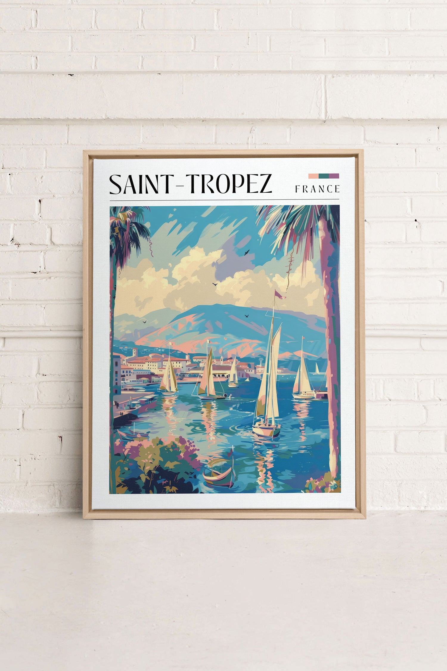 Saint-Tropez, Oeuvre sur toile étirée, encadré Naturel Clair