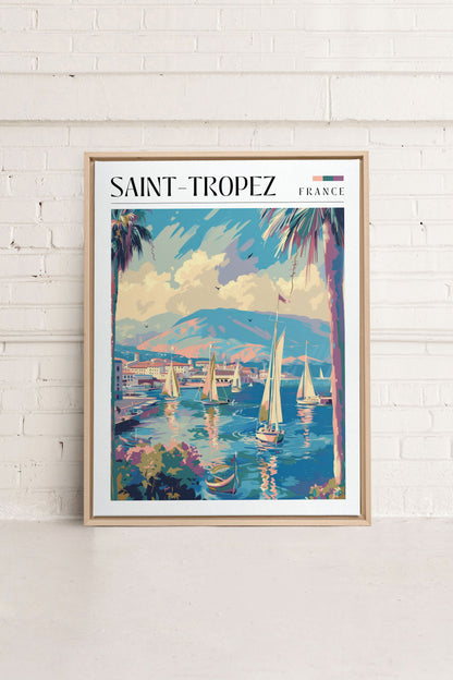 Saint-Tropez, Oeuvre sur toile étirée, encadré Naturel Clair