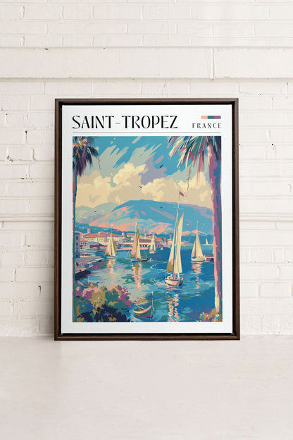 OLEKA CANVAS - Saint-Tropez, Oeuvre sur toile étirée, encadré Brun Noyer