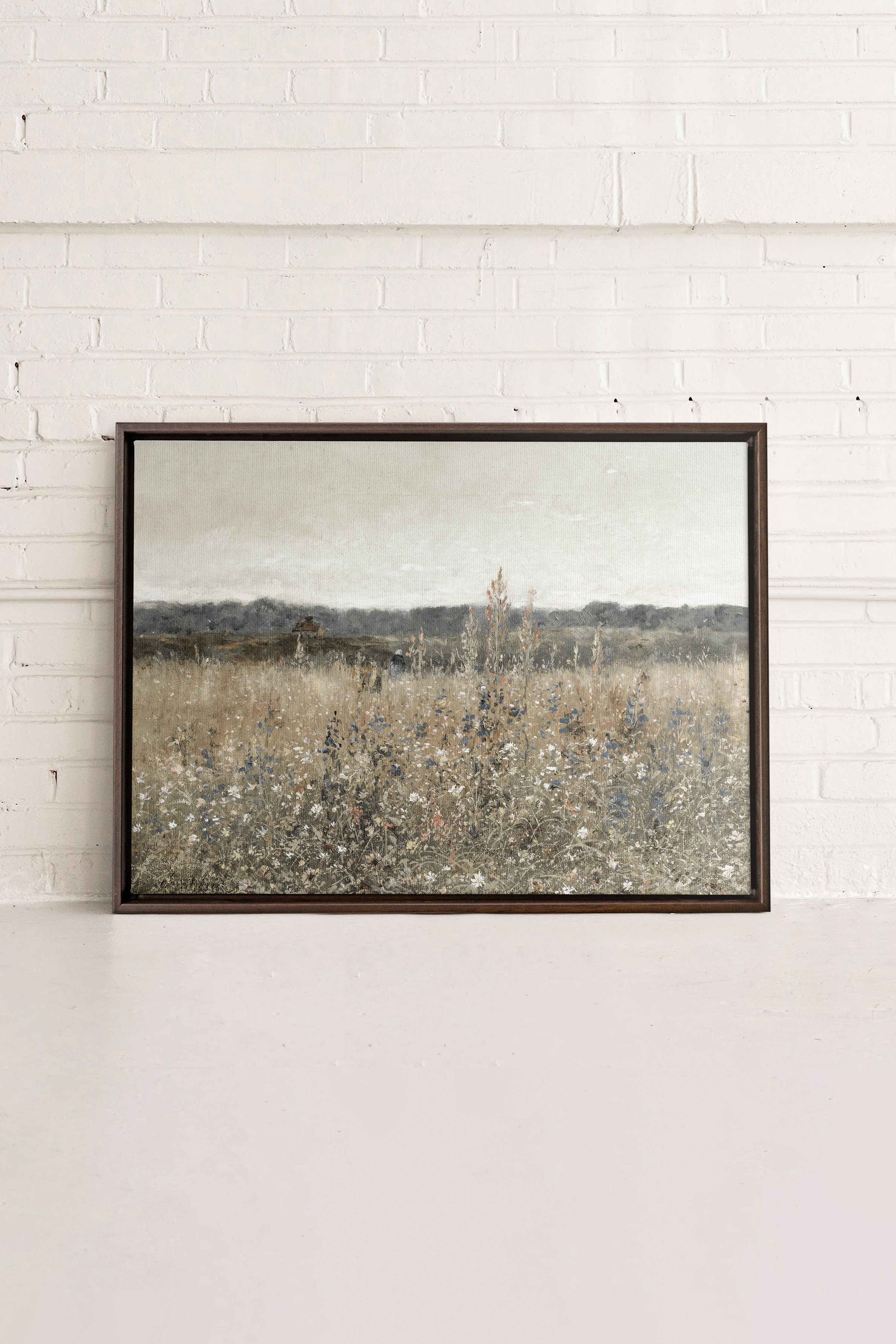 OLEKA CANVAS - WILDFLOWER FIELD, Oeuvre sur toile étirée, encadré Brun Noyer