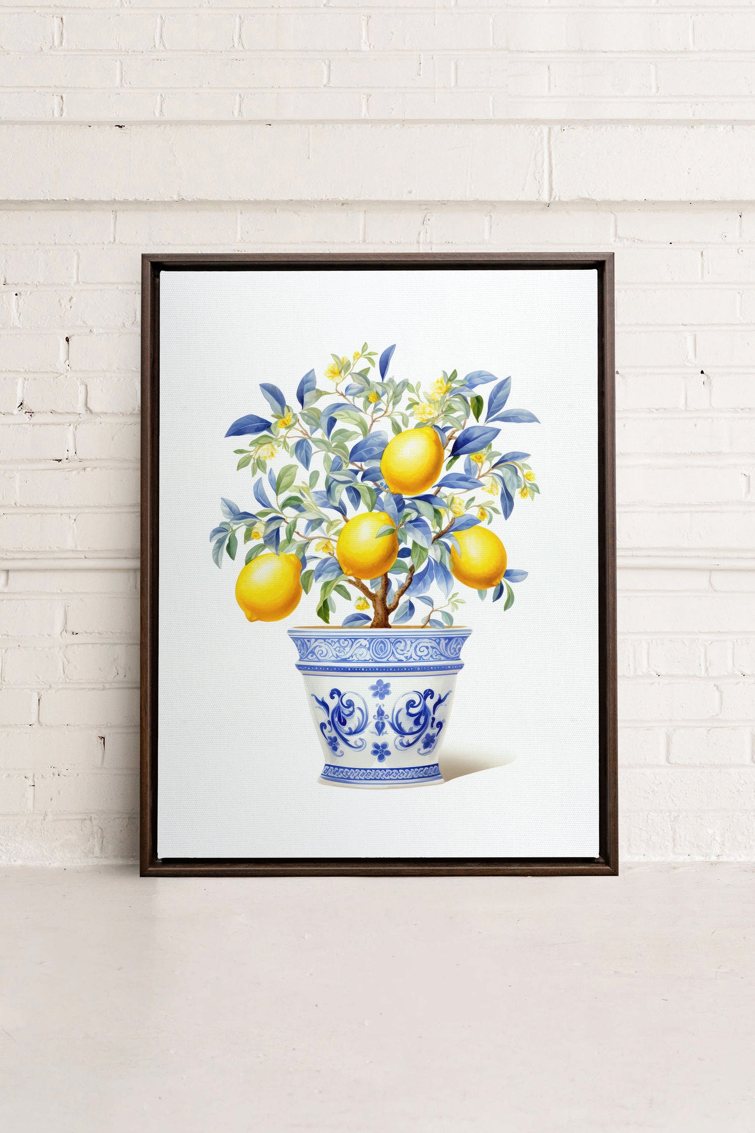 OLEKA CANVAS - LEMON BREEZE, Oeuvre sur toile étirée, encadré Brun Noyer