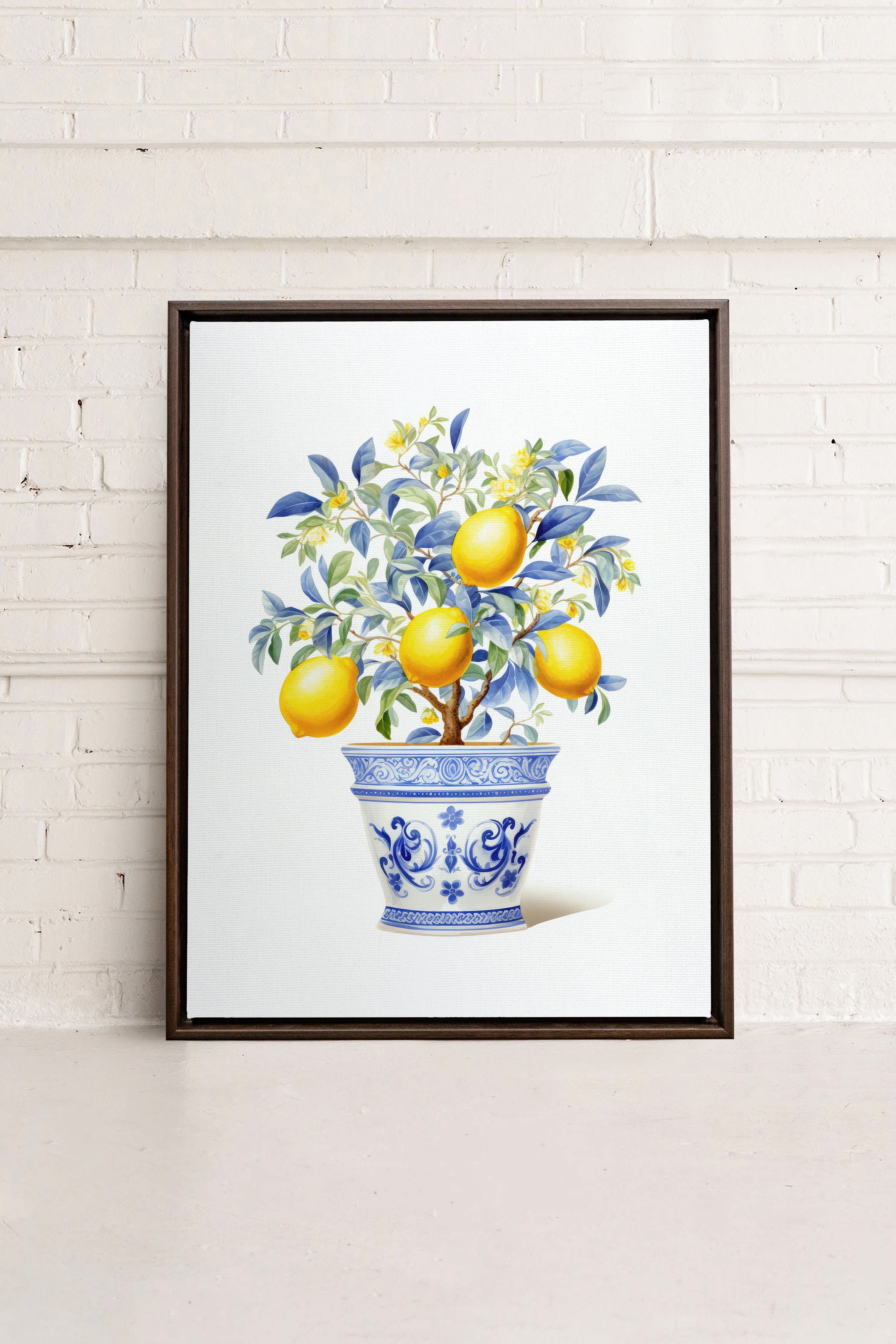 OLEKA CANVAS - LEMON BREEZE, Oeuvre sur toile étirée, encadré Brun Noyer