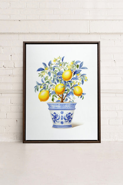 OLEKA CANVAS - LEMON BREEZE, Oeuvre sur toile étirée, encadré Brun Noyer