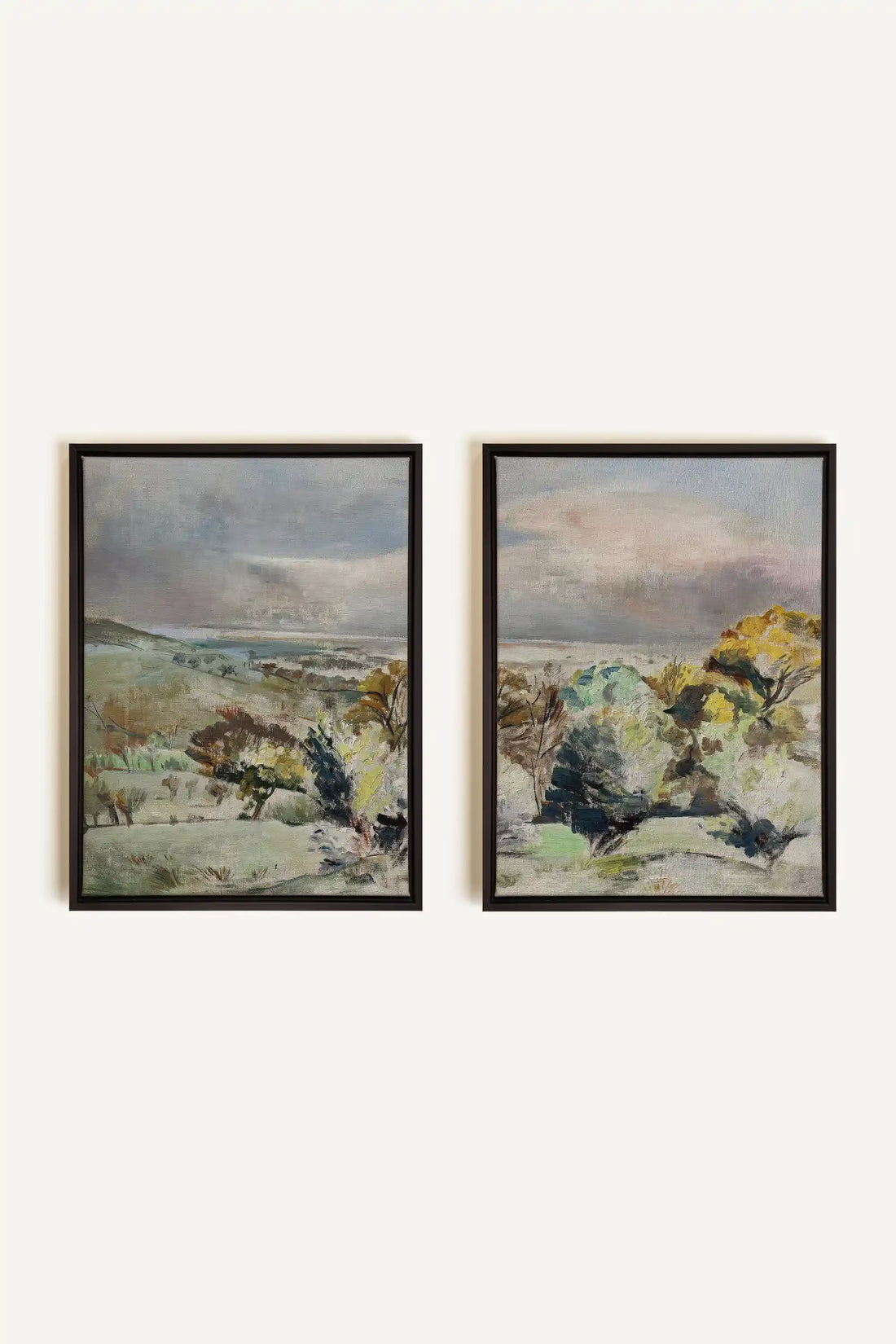 Drifting Light Duo, 2 Works on stretched canvas, framed Black