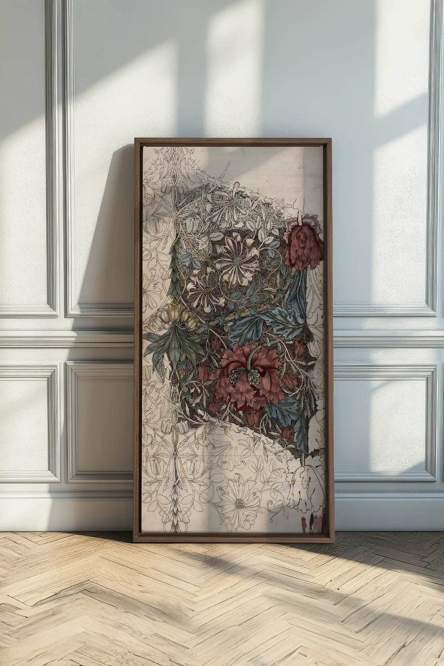 VELOURS FLORAL, Work on stretched canvas, framed Oak Brown