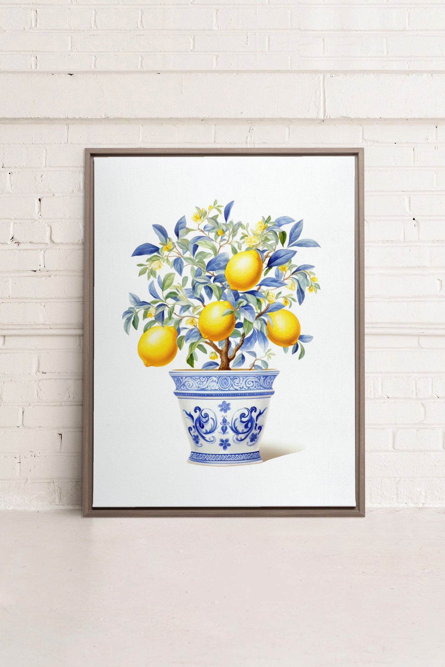 OLEKA CANVAS - LEMON BREEZE, Oeuvre sur toile étirée, encadré Brun Chêne