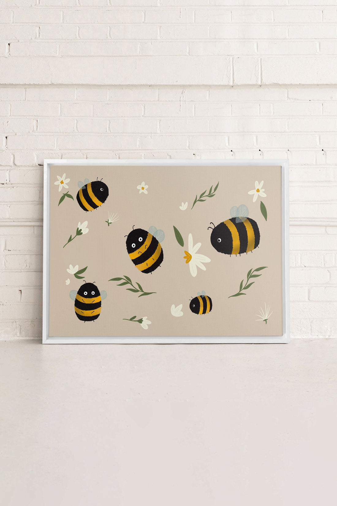 OLEKA CANVAS - ABEILLES, Oeuvre sur toile étirée, encadré Blanc