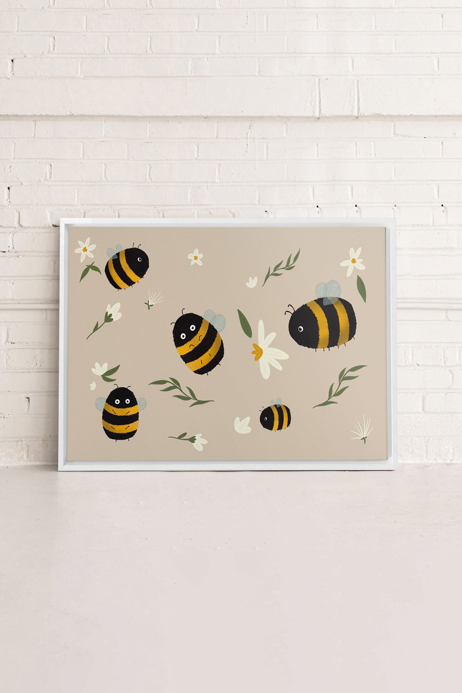 OLEKA CANVAS - ABEILLES, Oeuvre sur toile étirée, encadré Blanc