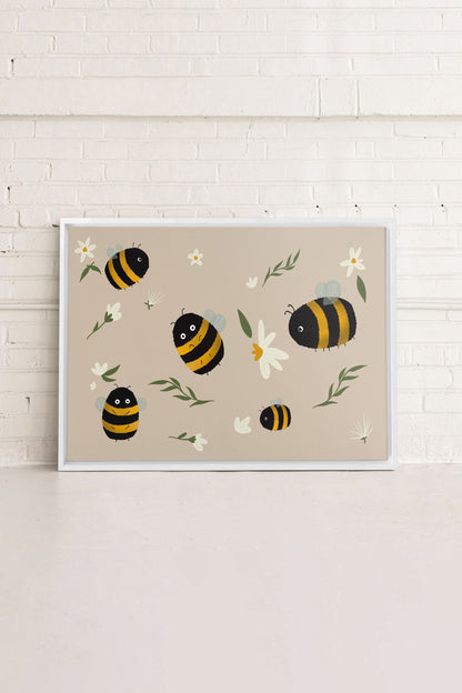 OLEKA CANVAS - ABEILLES, Oeuvre sur toile étirée, encadré Blanc