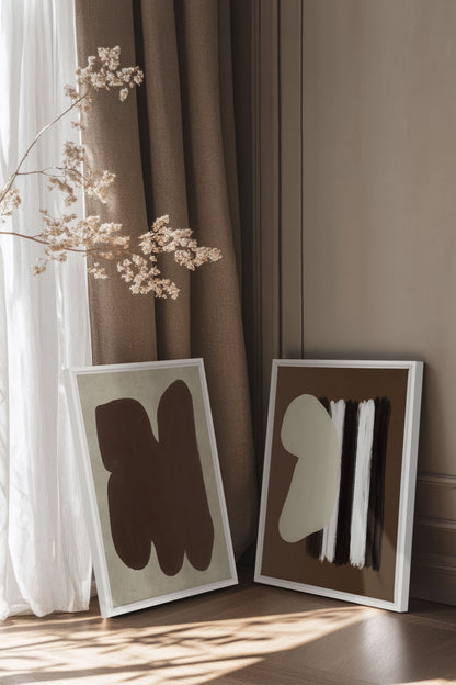 OLEKA CANVAS - DUO CONTRASTES PROFONDS, 2 Oeuvres sur toile étirée, encadré Blanc