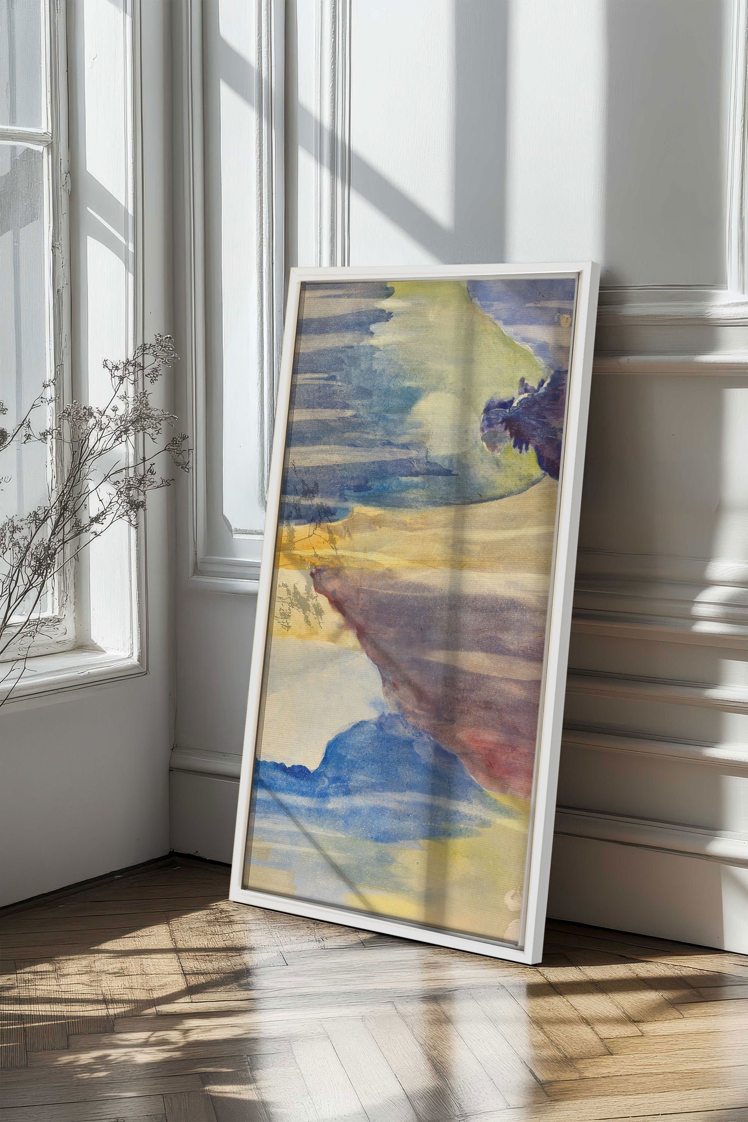 BETWEEN WAVES, Artwork on stretched canvas, framed in white